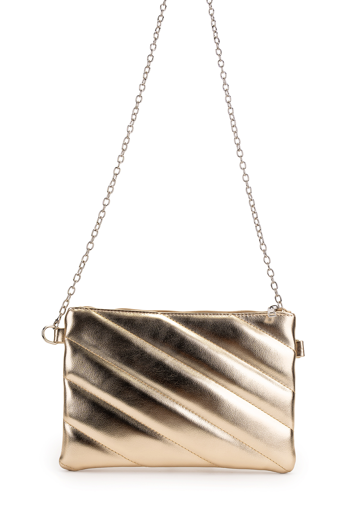 Minebag Kapitone Dikişli Clutch Kadın Çapraz Çanta Monaco Gold görsel 2