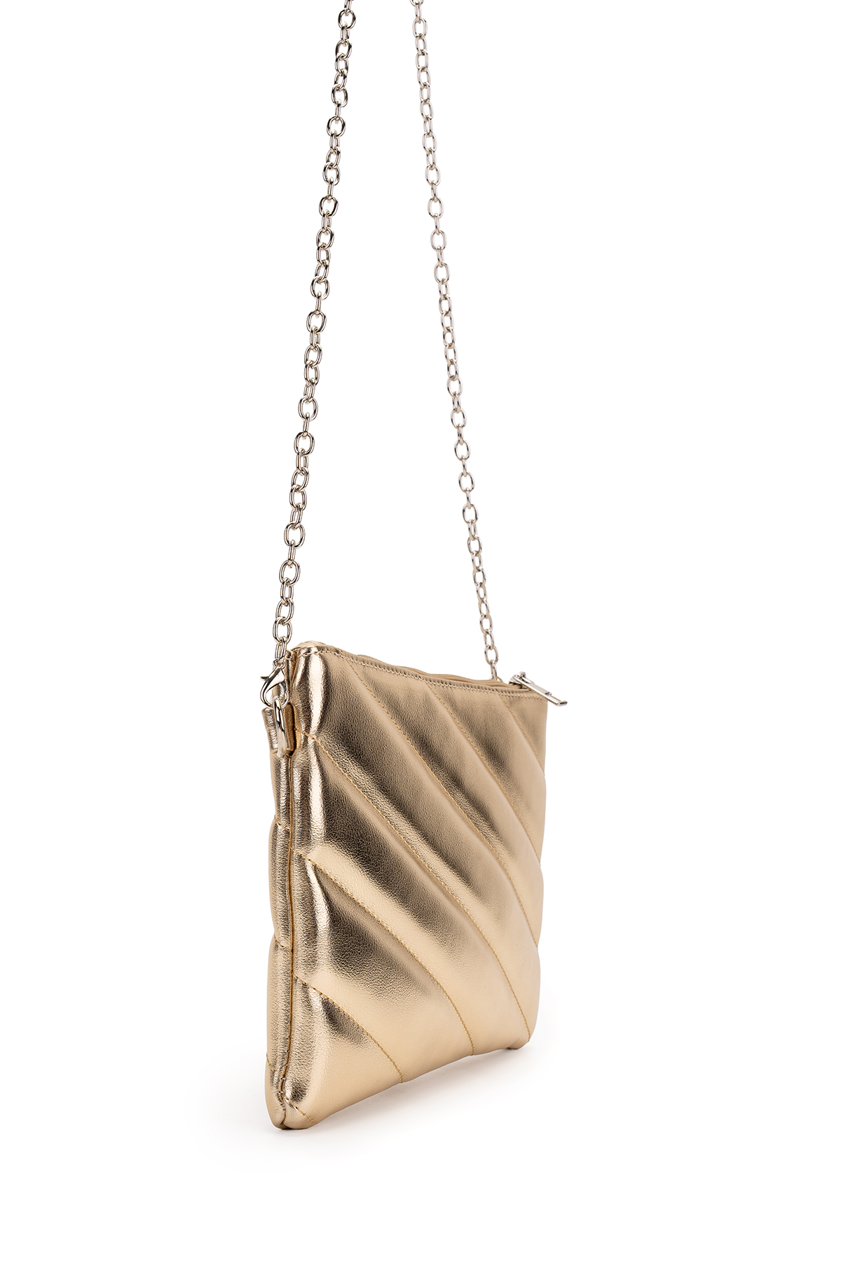 Minebag Kapitone Dikişli Clutch Kadın Çapraz Çanta Monaco Gold görsel 3