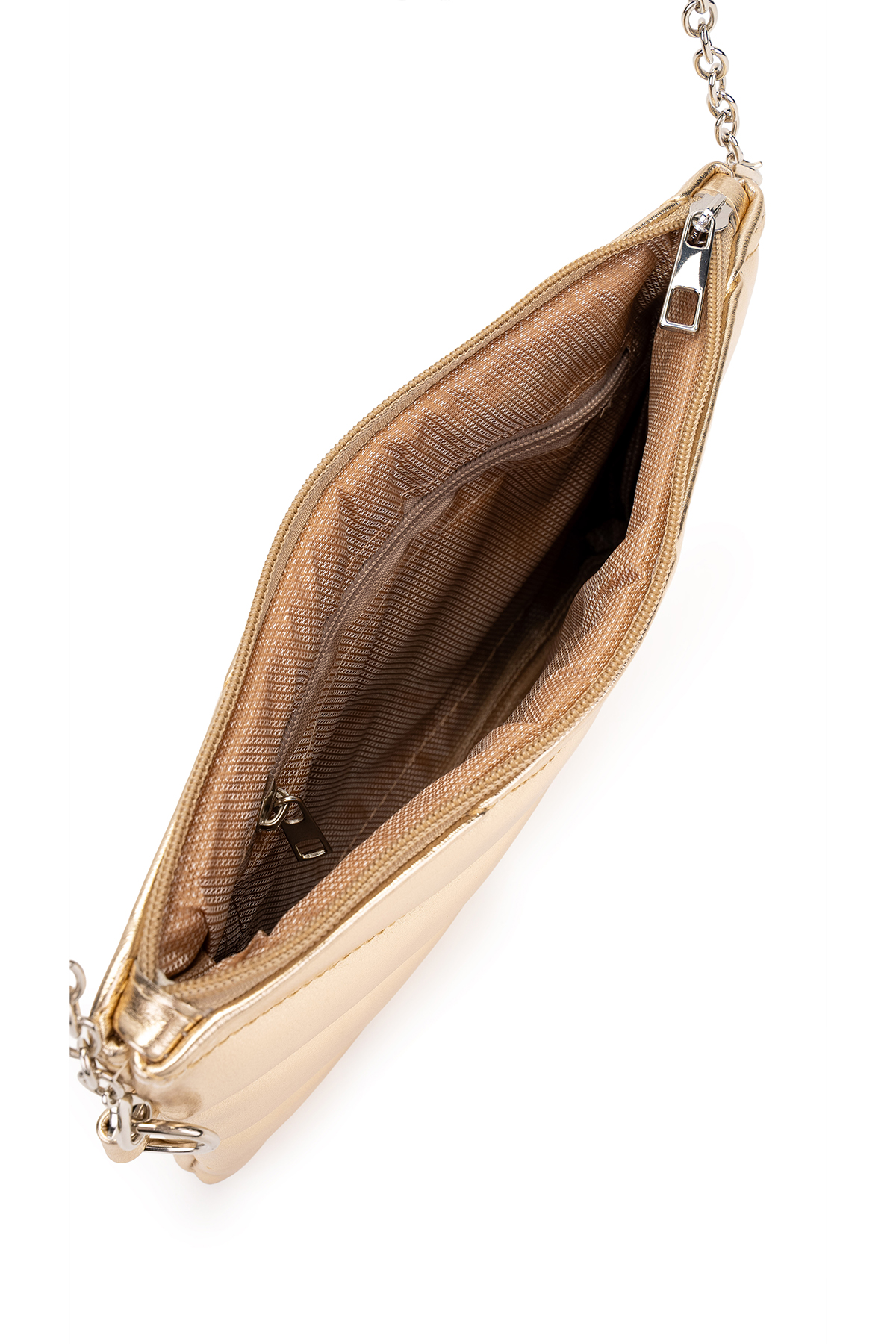 Minebag Kapitone Dikişli Clutch Kadın Çapraz Çanta Monaco Gold görsel 4