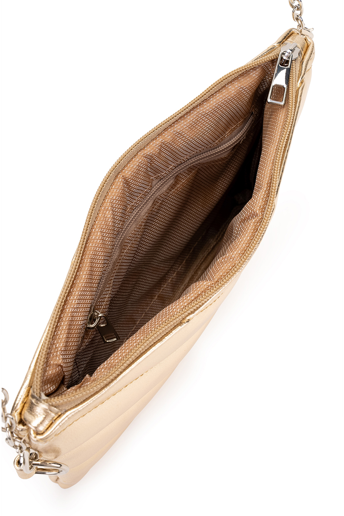 Minebag Kapitone Dikişli Clutch Kadın Çapraz Çanta Monaco Gold görsel 5