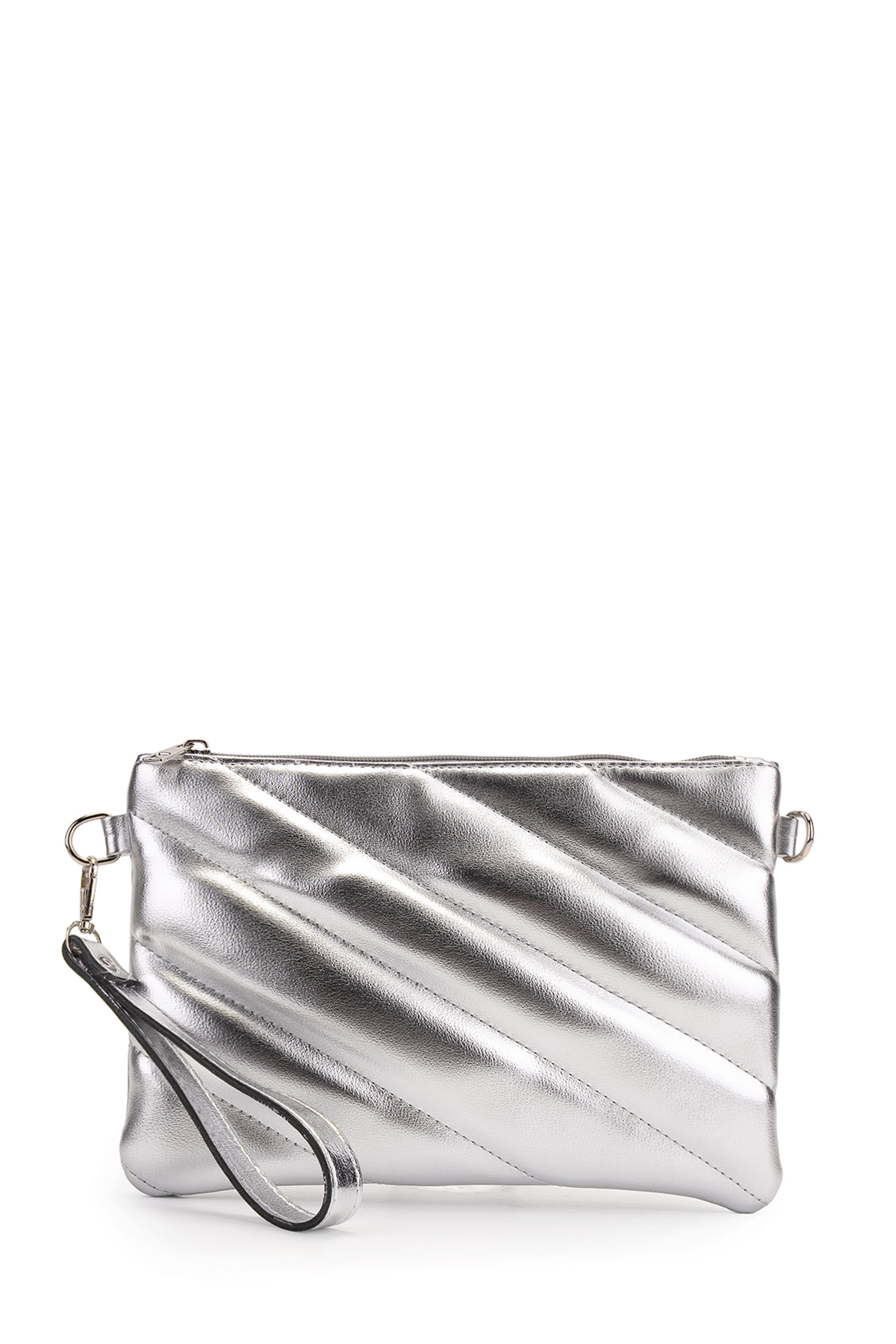 Minebag Kapitone Dikişli Clutch Kadın Çapraz Çanta Monaco Gümüş
