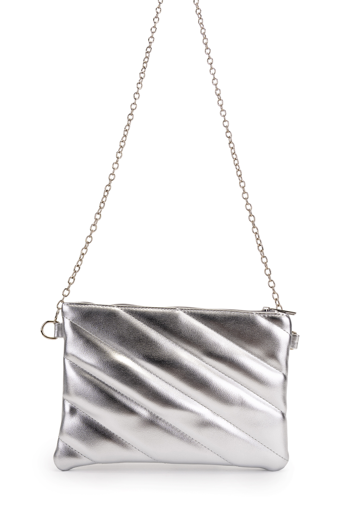 Minebag Kapitone Dikişli Clutch Kadın Çapraz Çanta Monaco Gümüş görsel 2