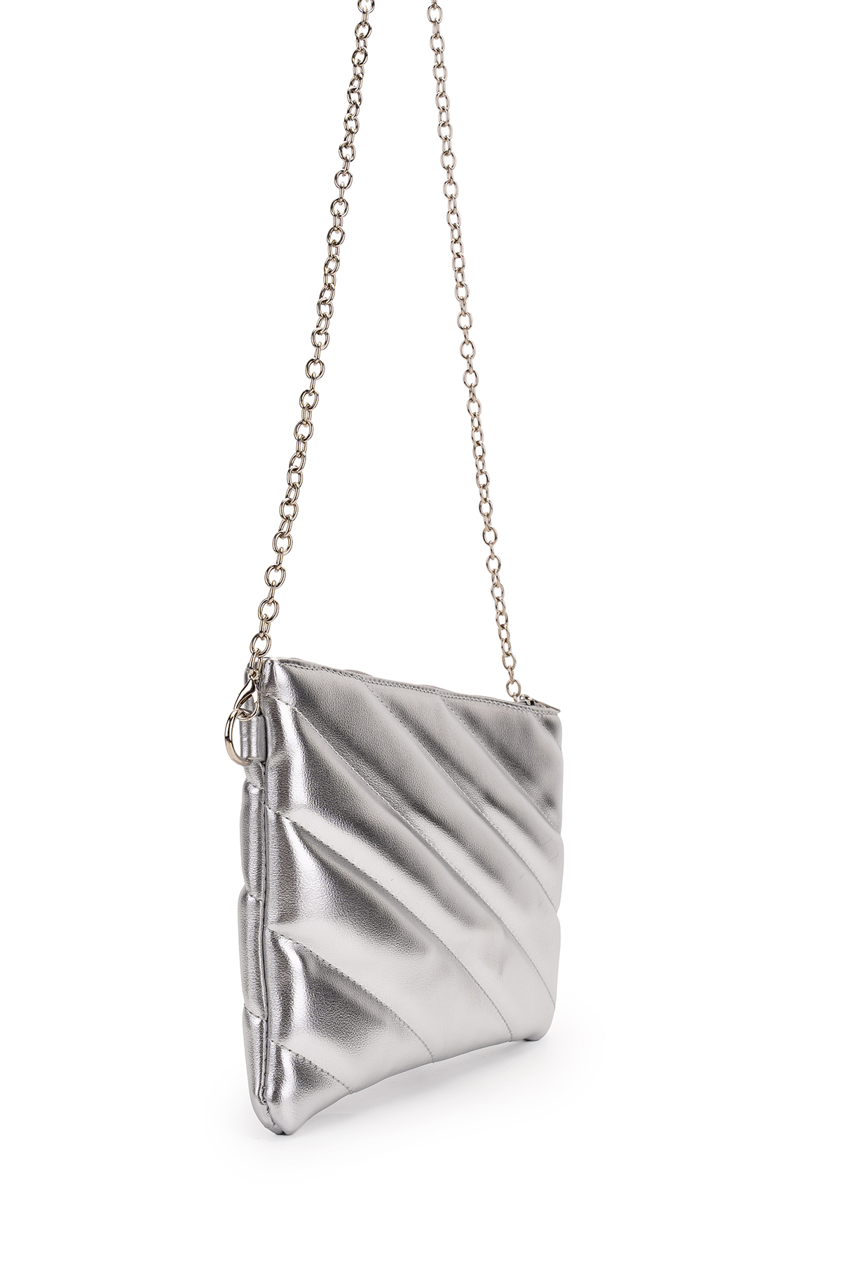 Minebag Kapitone Dikişli Clutch Kadın Çapraz Çanta Monaco Gümüş görsel 3