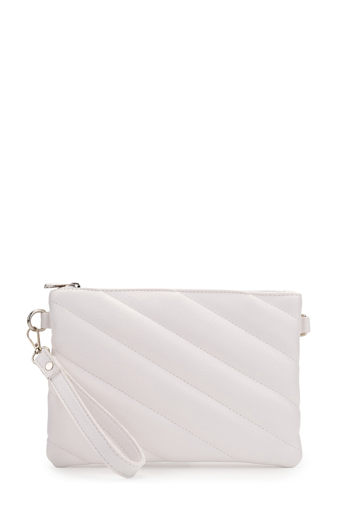 Minebag Kapitone Dikişli Clutch Kadın Çapraz Çanta Monaco Beyaz