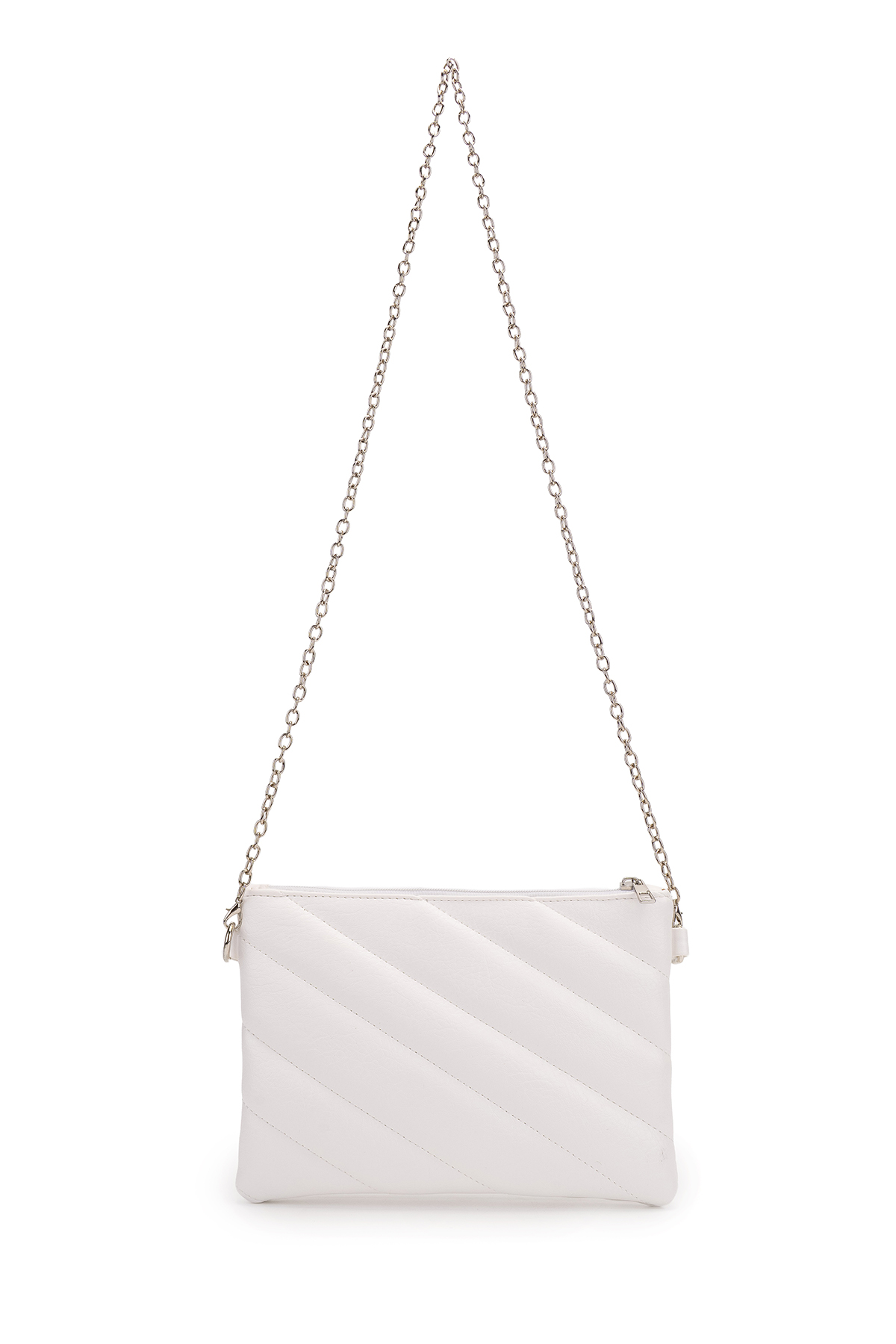 Minebag Kapitone Dikişli Clutch Kadın Çapraz Çanta Monaco Beyaz görsel 2