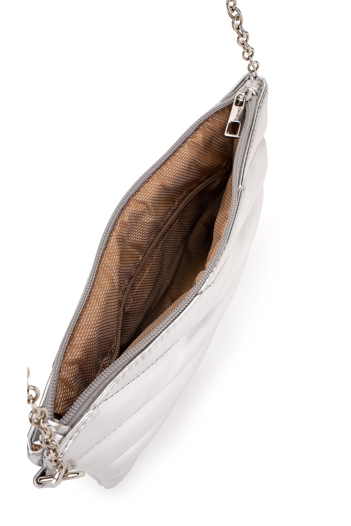 Minebag Kapitone Dikişli Clutch Kadın Çapraz Çanta Monaco Gümüş görsel 4