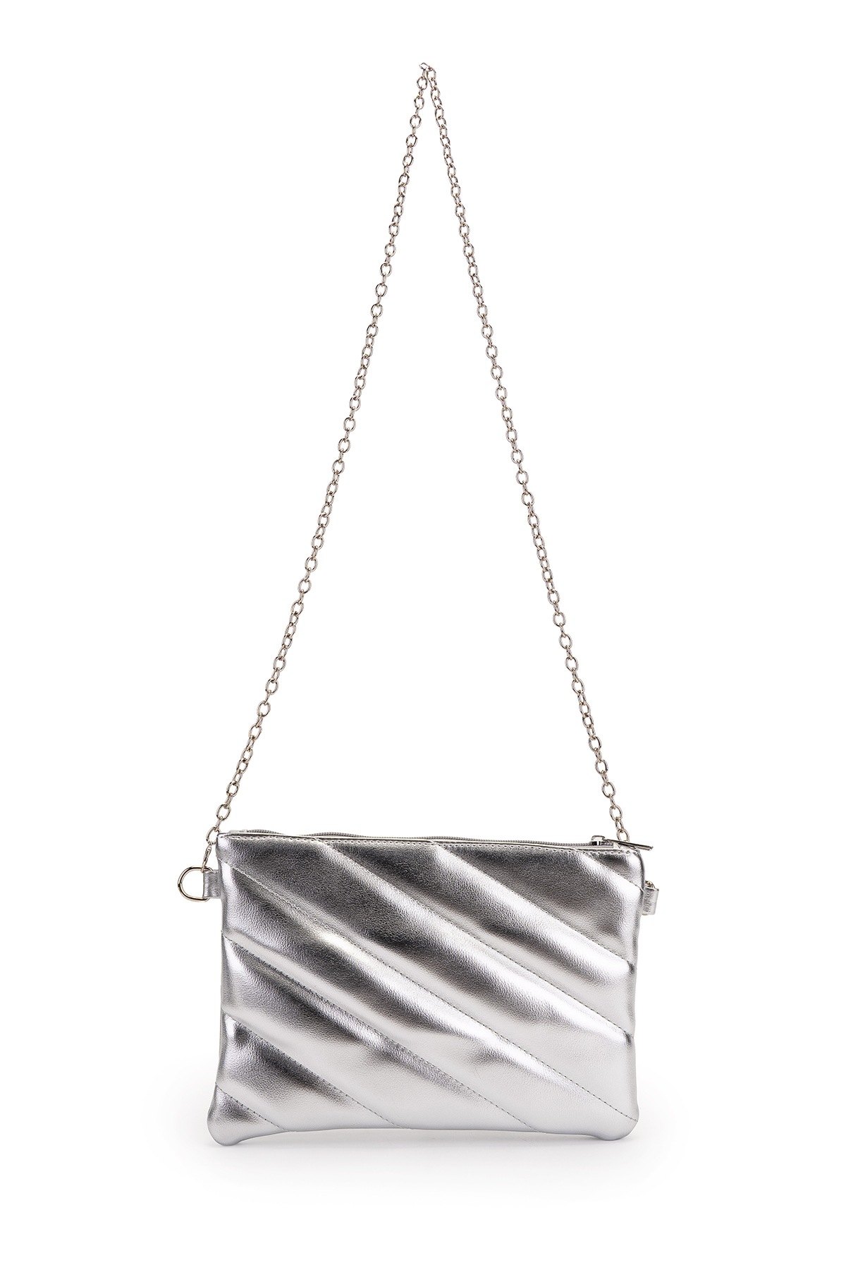 Minebag Kapitone Dikişli Clutch Kadın Çapraz Çanta Monaco Gümüş görsel 5
