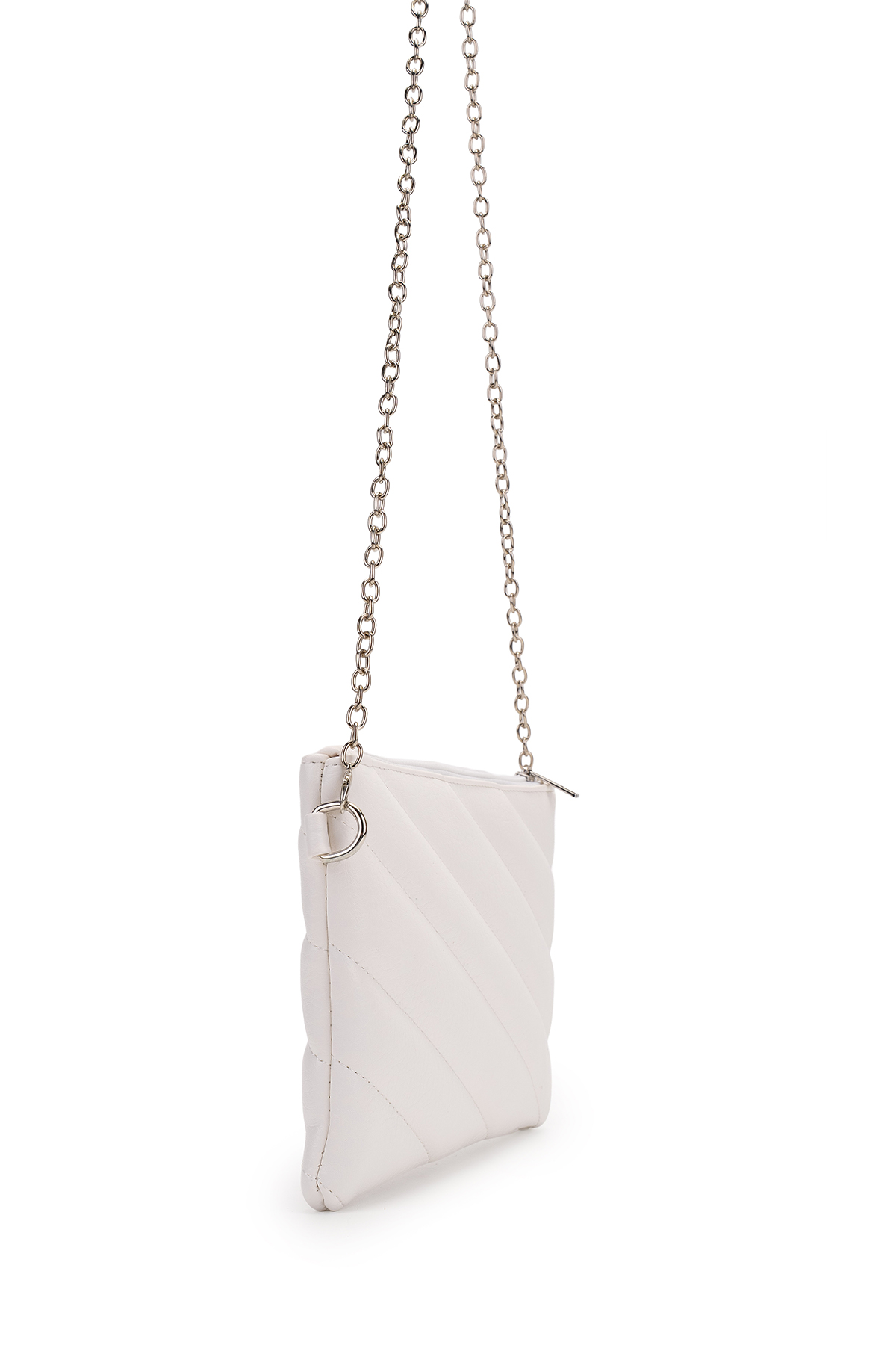 Minebag Kapitone Dikişli Clutch Kadın Çapraz Çanta Monaco Beyaz görsel 3