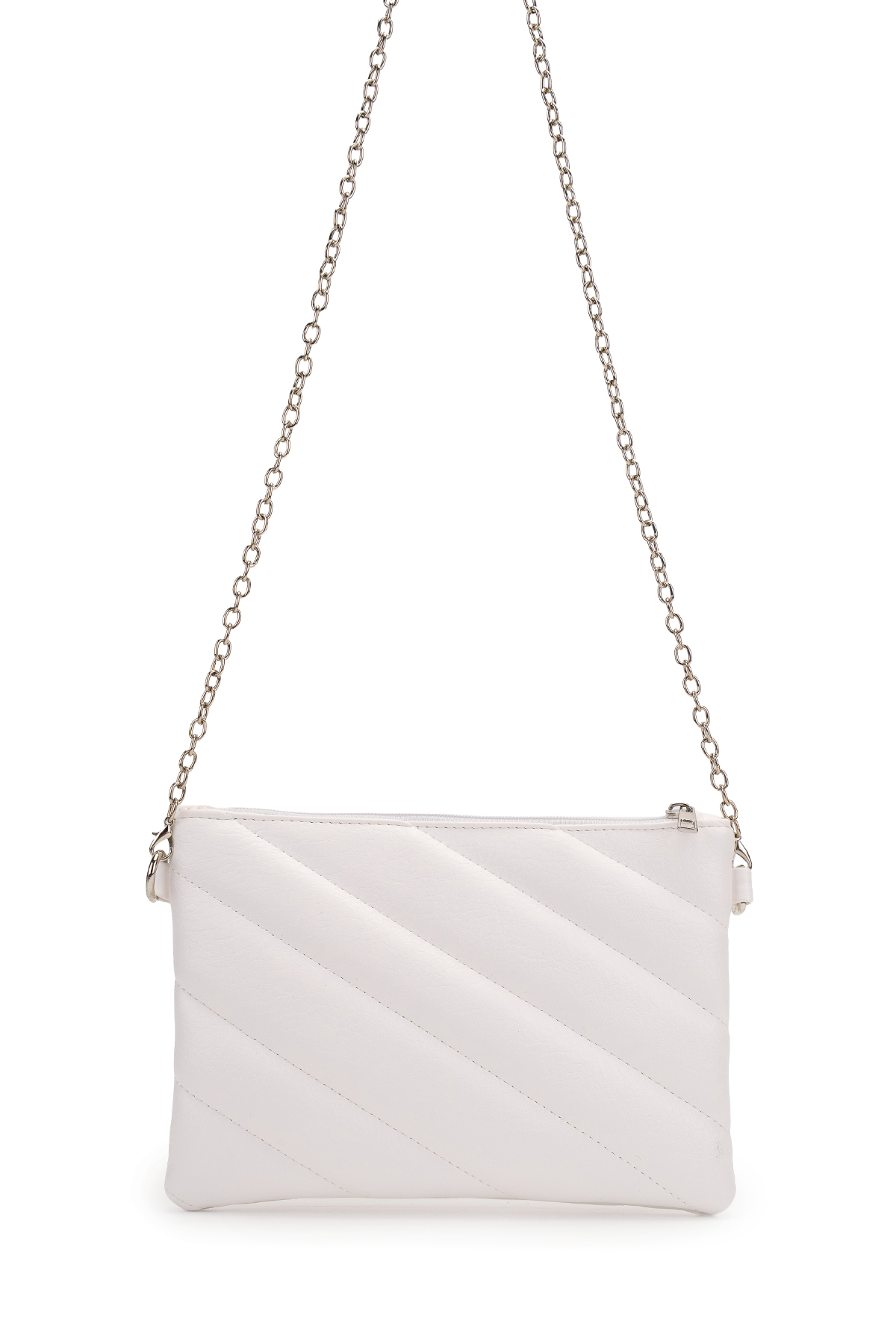 Minebag Kapitone Dikişli Clutch Kadın Çapraz Çanta Monaco Beyaz görsel 4
