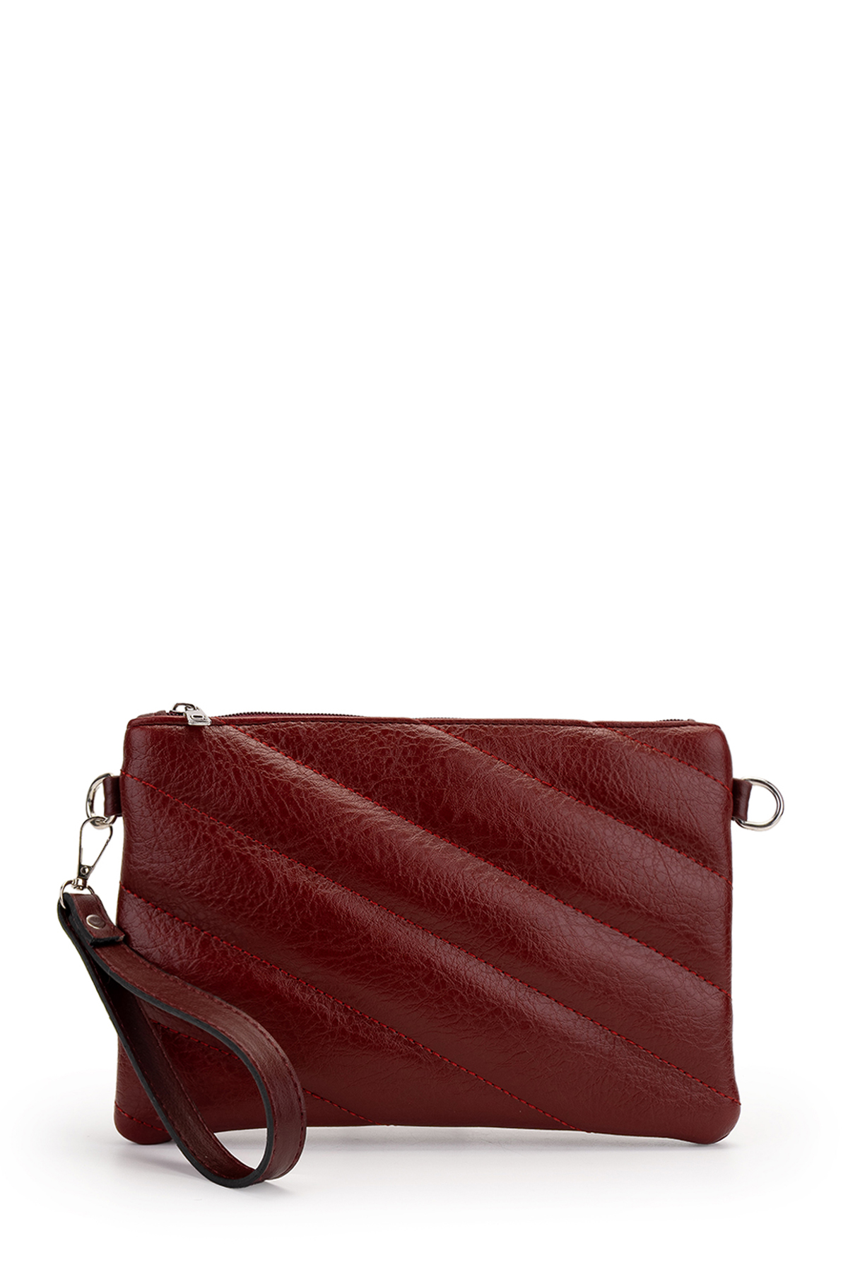 Minebag Kapitone Dikişli Clutch Kadın Çapraz Çanta Monaco Bordo