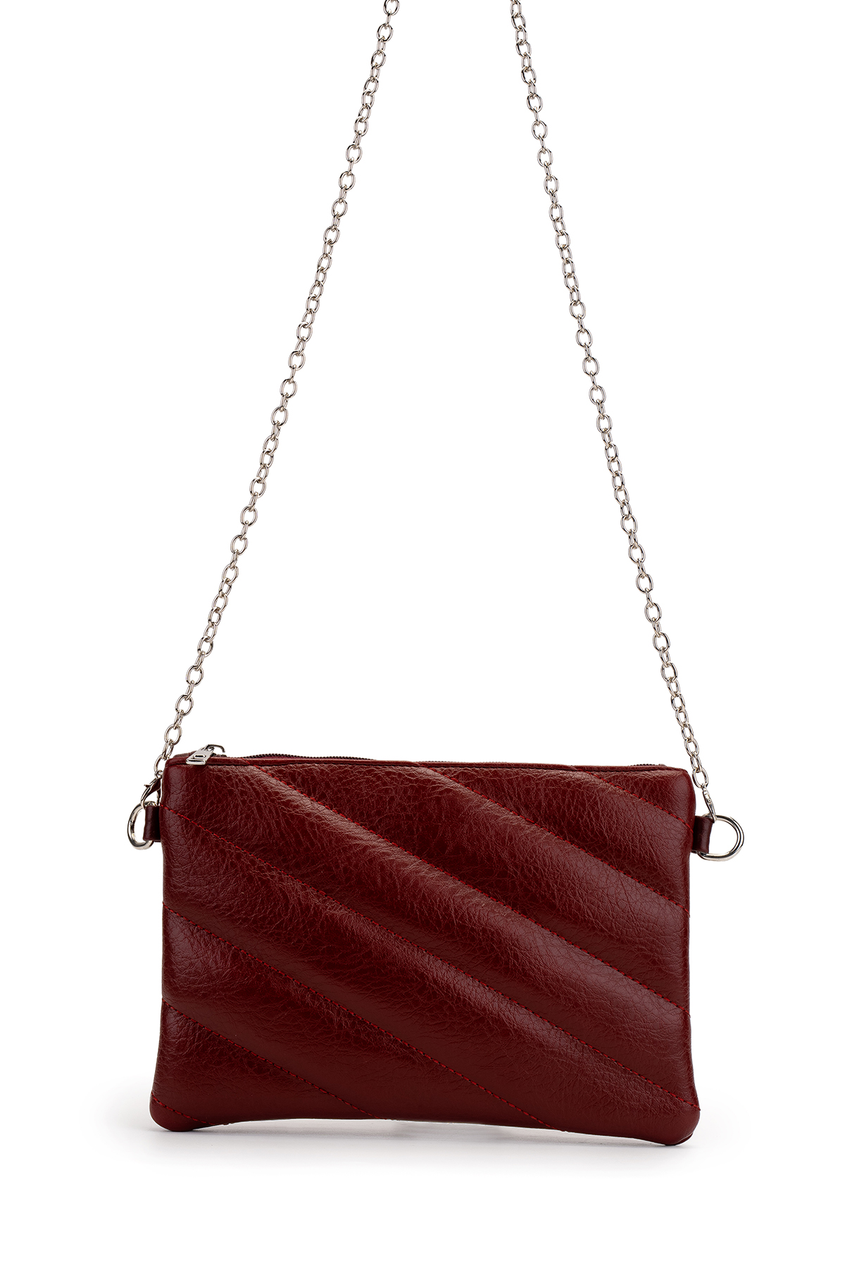 Minebag Kapitone Dikişli Clutch Kadın Çapraz Çanta Monaco Bordo görsel 2