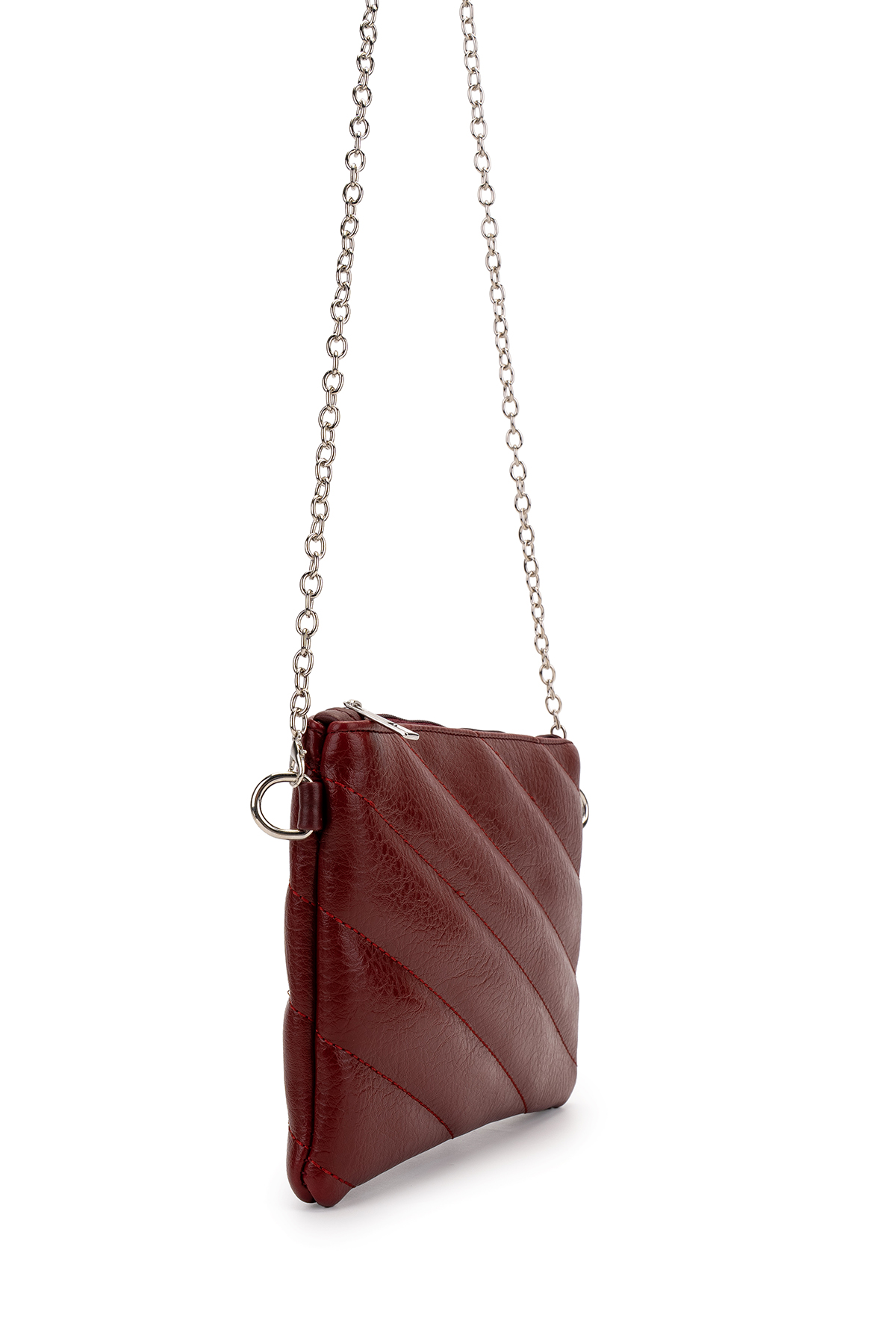 Minebag Kapitone Dikişli Clutch Kadın Çapraz Çanta Monaco Bordo görsel 3