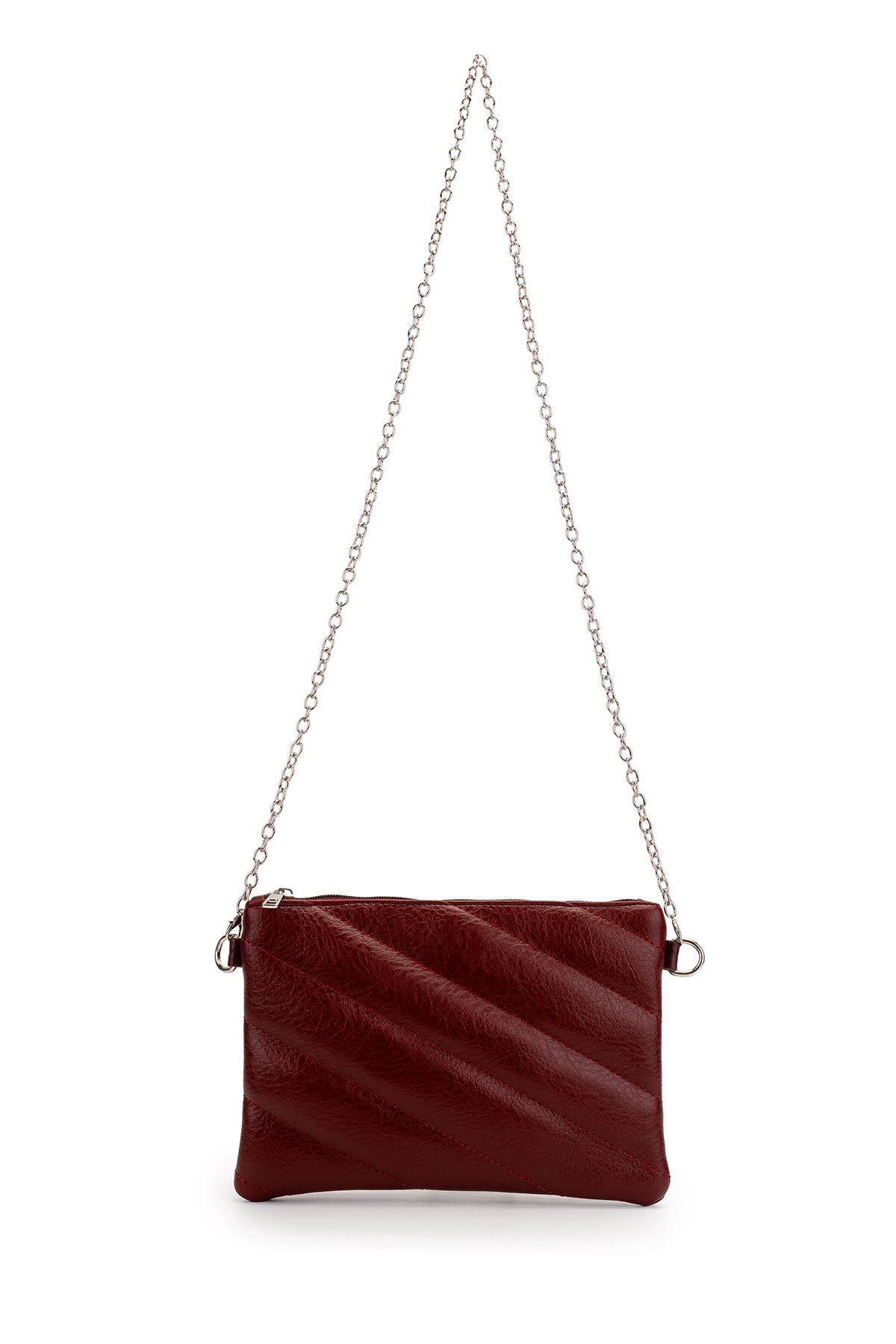 Minebag Kapitone Dikişli Clutch Kadın Çapraz Çanta Monaco Bordo görsel 5