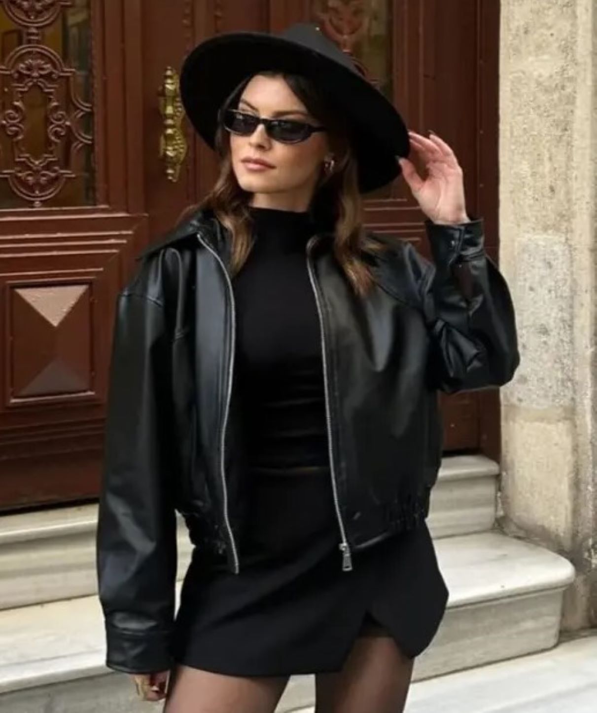 ginger love Yeni Sezon Kadın Bomber Deri Ceket siyah görsel 2