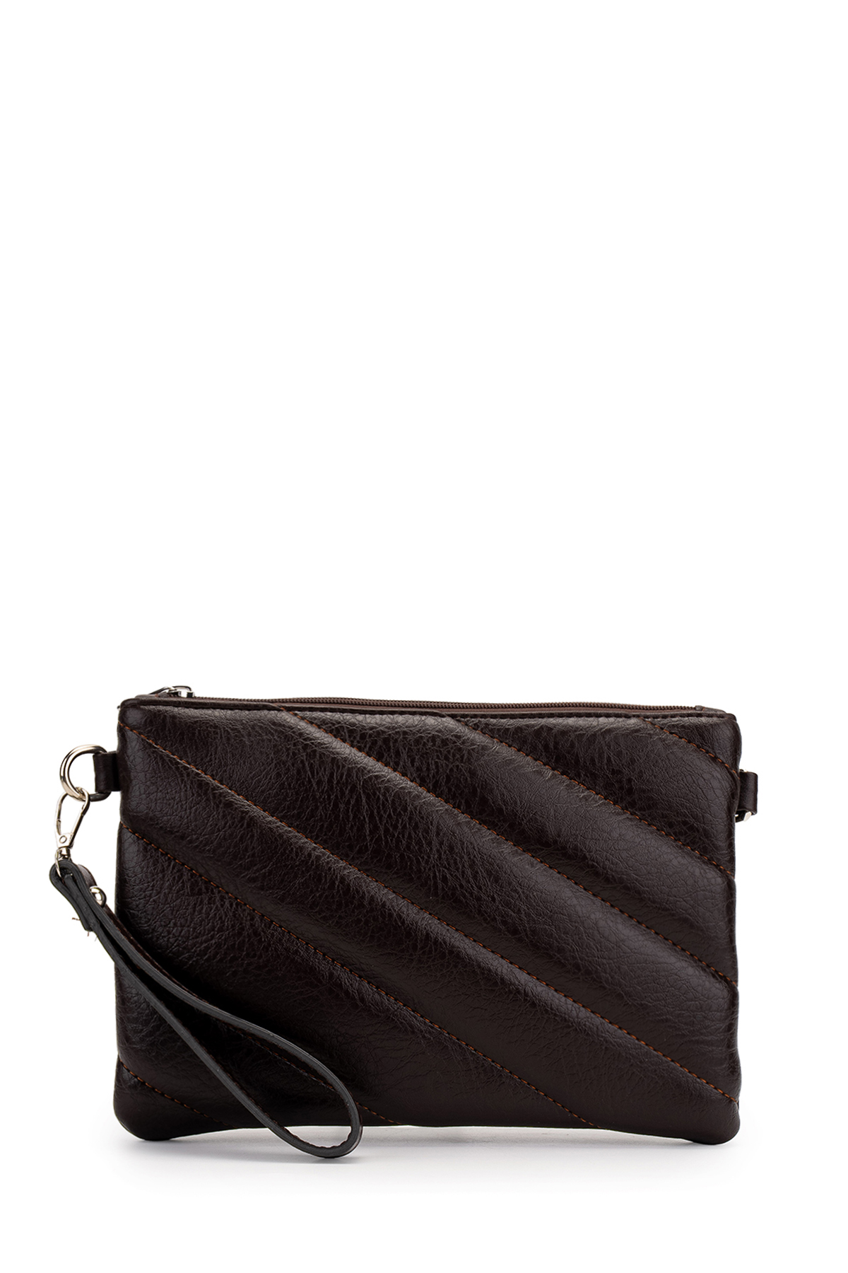 Minebag Kapitone Dikişli Clutch Kadın Çapraz Çanta Monaco Kahverengi
