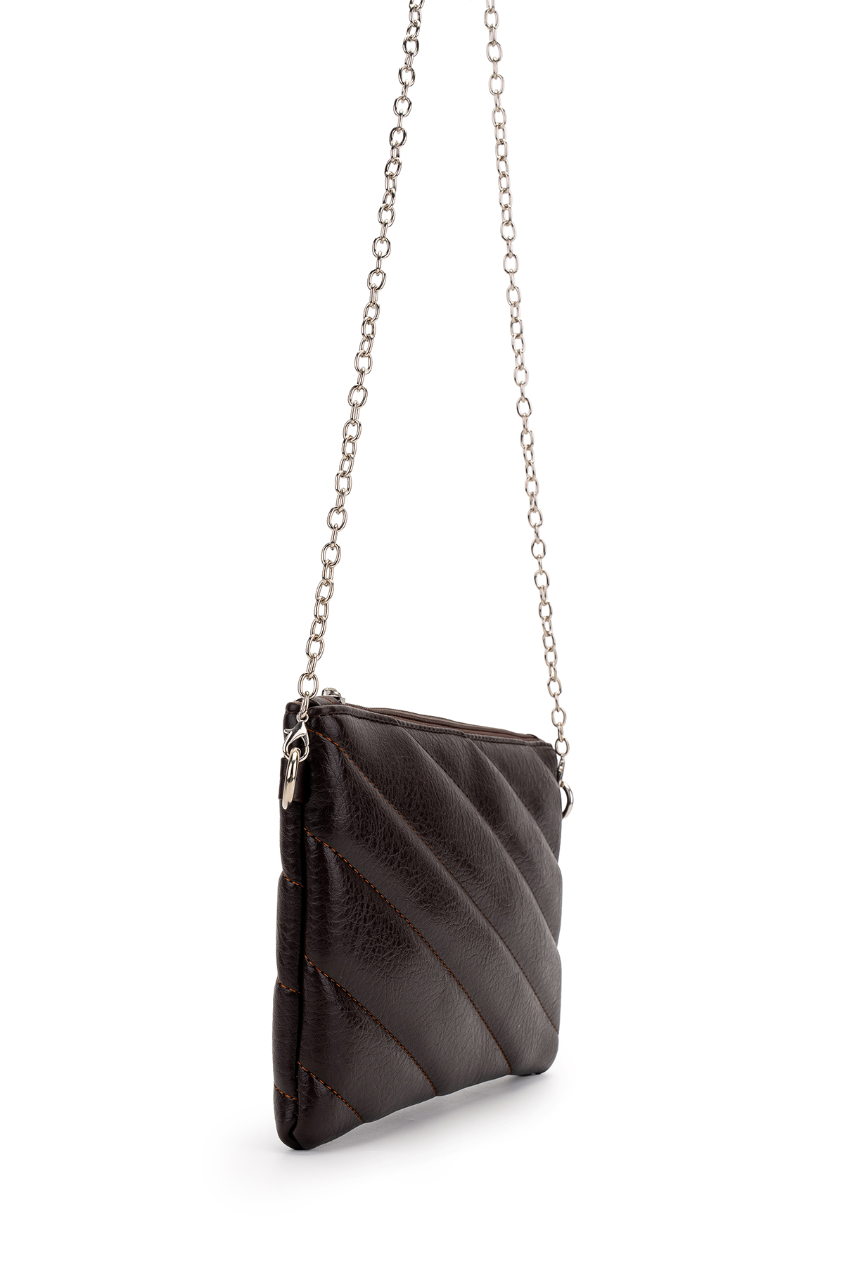Minebag Kapitone Dikişli Clutch Kadın Çapraz Çanta Monaco Kahverengi görsel 3