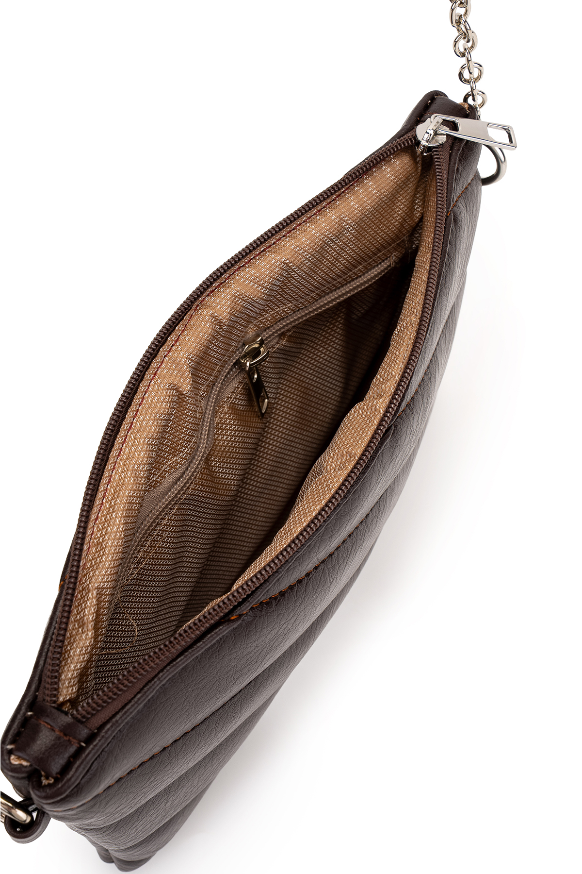 Minebag Kapitone Dikişli Clutch Kadın Çapraz Çanta Monaco Kahverengi görsel 4