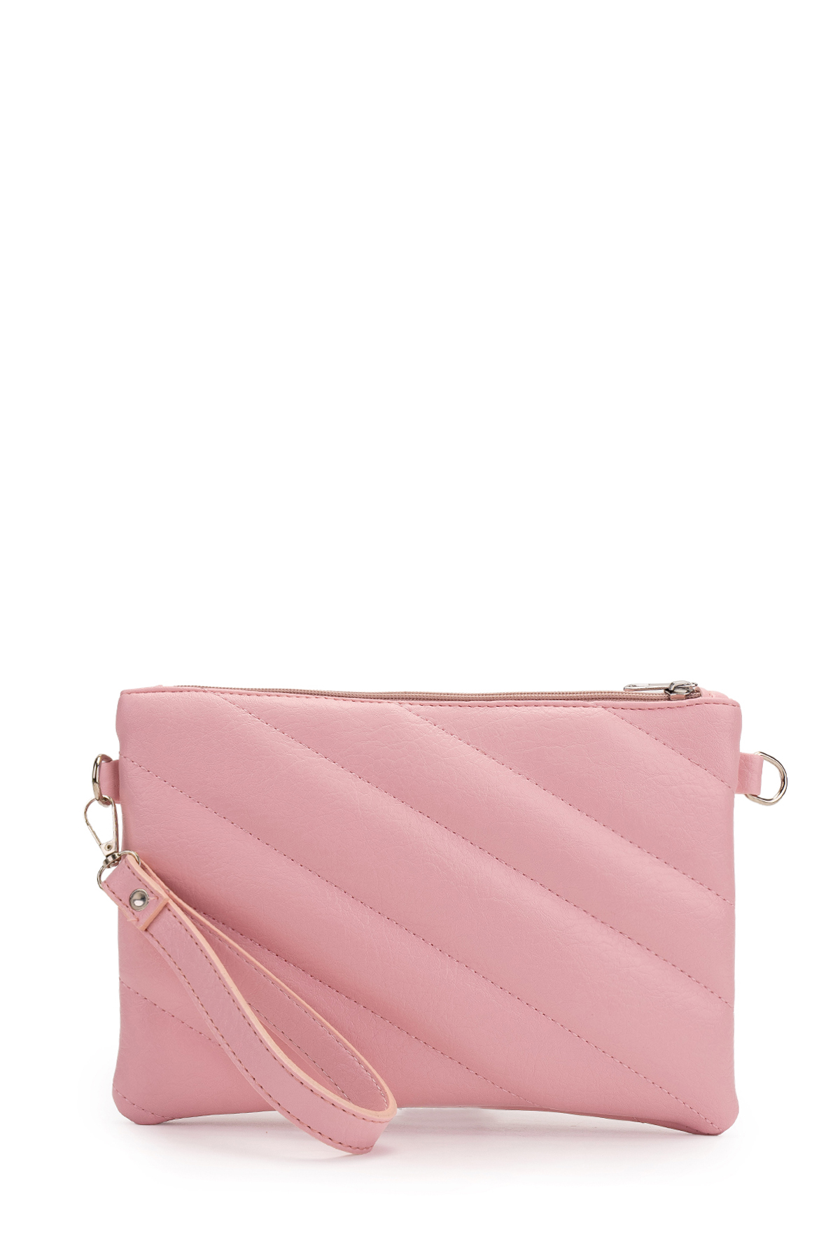 Minebag Kapitone Dikişli Clutch Kadın Çapraz Çanta Monaco Pudra