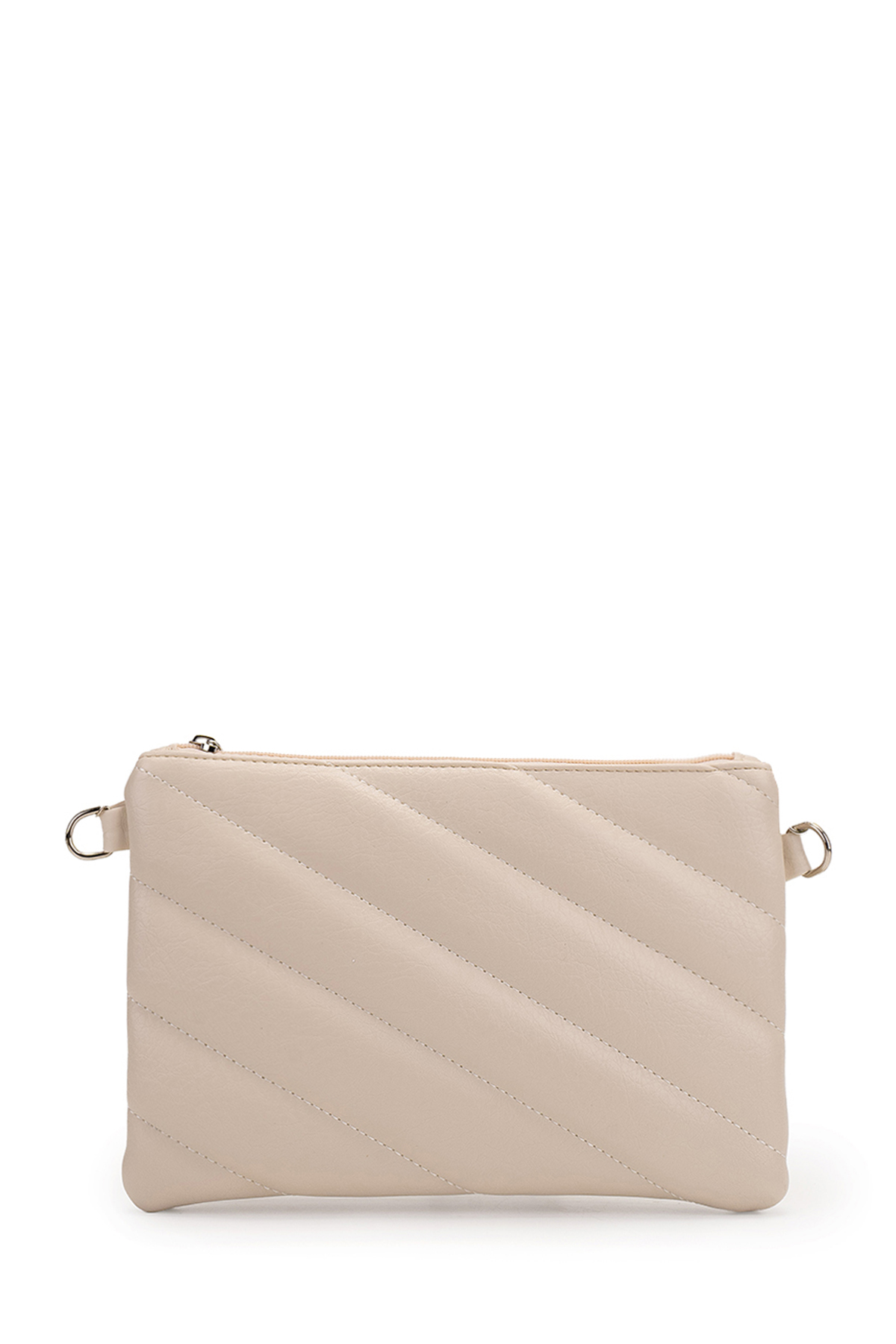 Minebag Kapitone Dikişli Clutch Kadın Çapraz Çanta Monaco Krem