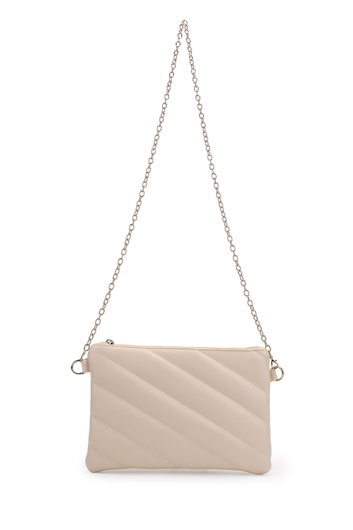 Minebag Kapitone Dikişli Clutch Kadın Çapraz Çanta Monaco Krem görsel 2