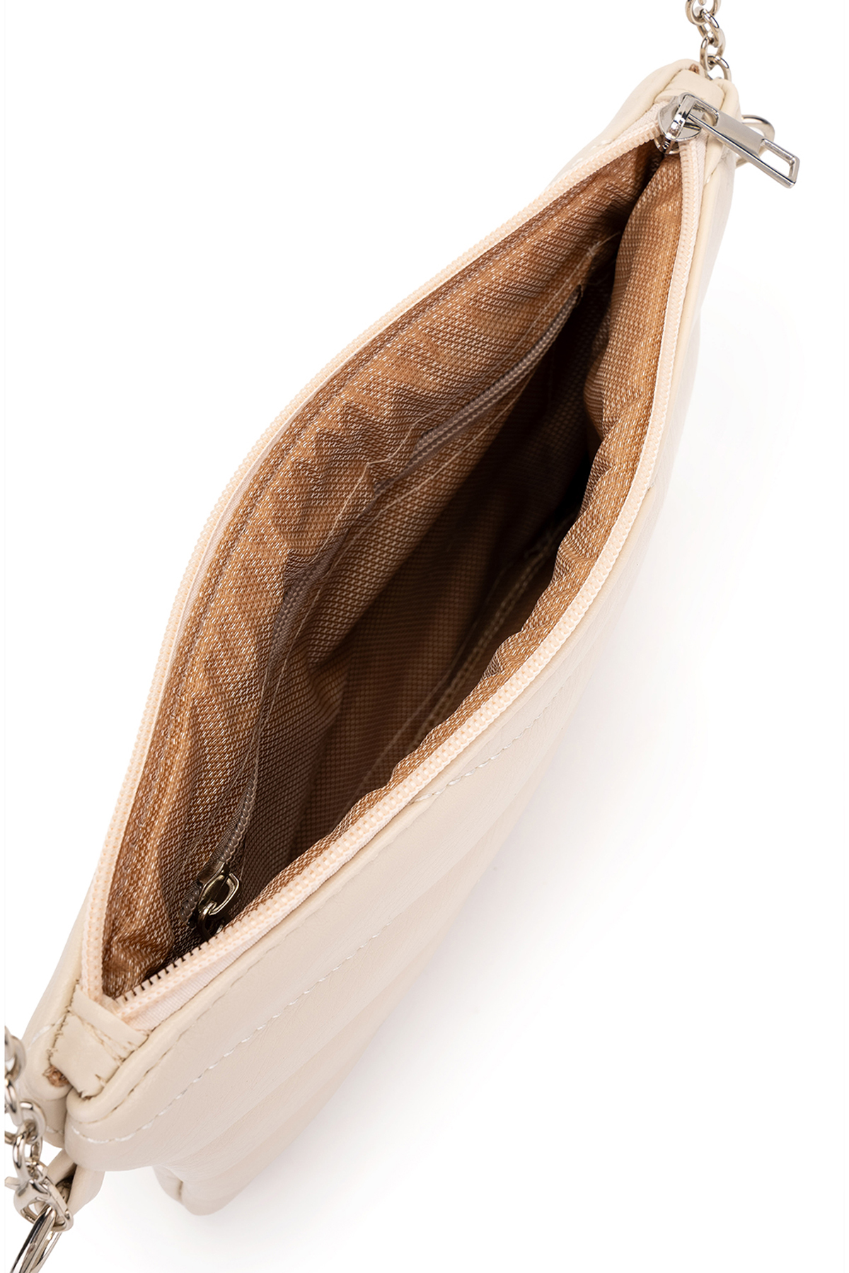 Minebag Kapitone Dikişli Clutch Kadın Çapraz Çanta Monaco Krem görsel 3