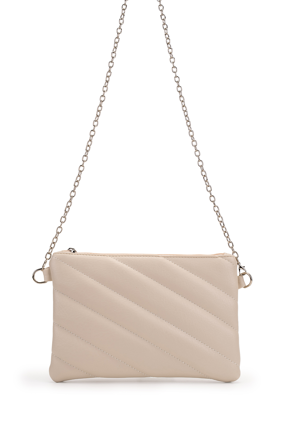 Minebag Kapitone Dikişli Clutch Kadın Çapraz Çanta Monaco Krem görsel 4