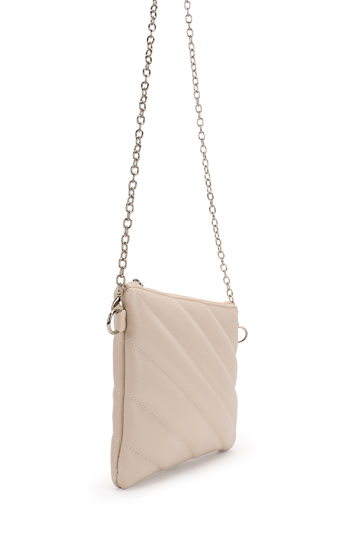 Minebag Kapitone Dikişli Clutch Kadın Çapraz Çanta Monaco Krem görsel 5