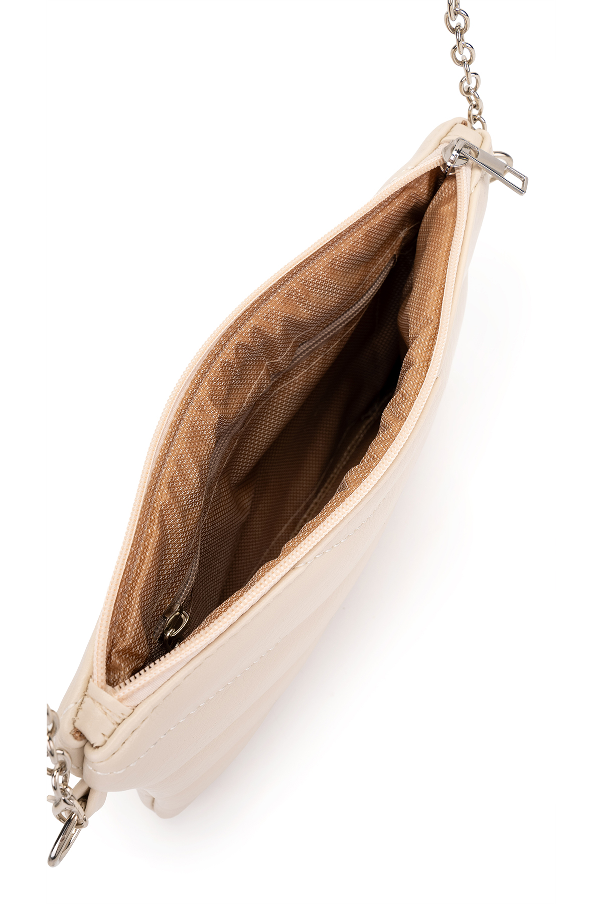 Minebag Kapitone Dikişli Clutch Kadın Çapraz Çanta Monaco Krem görsel 6