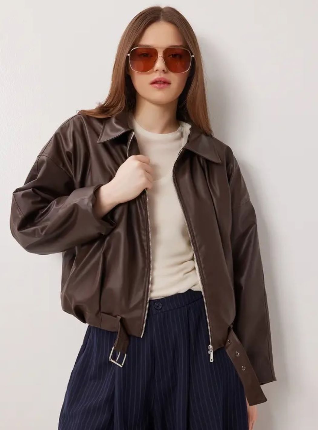 ginger love Kemerli İçi Suni Kürklü Suni Deri Bomber Ceket KAHVERENGİ