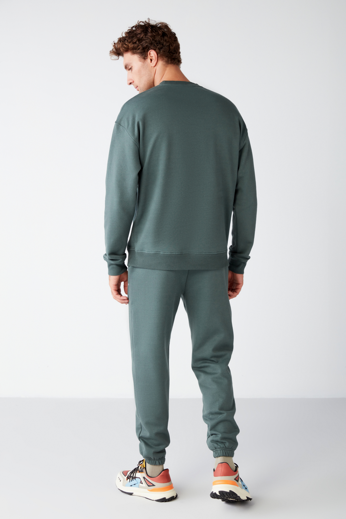 GRIMELANGE Erkek Organik Kumaşlı İçi Polarlı Yazı Nakışlı Jogger KOYU YEŞİL Eşofman Altı görsel 4
