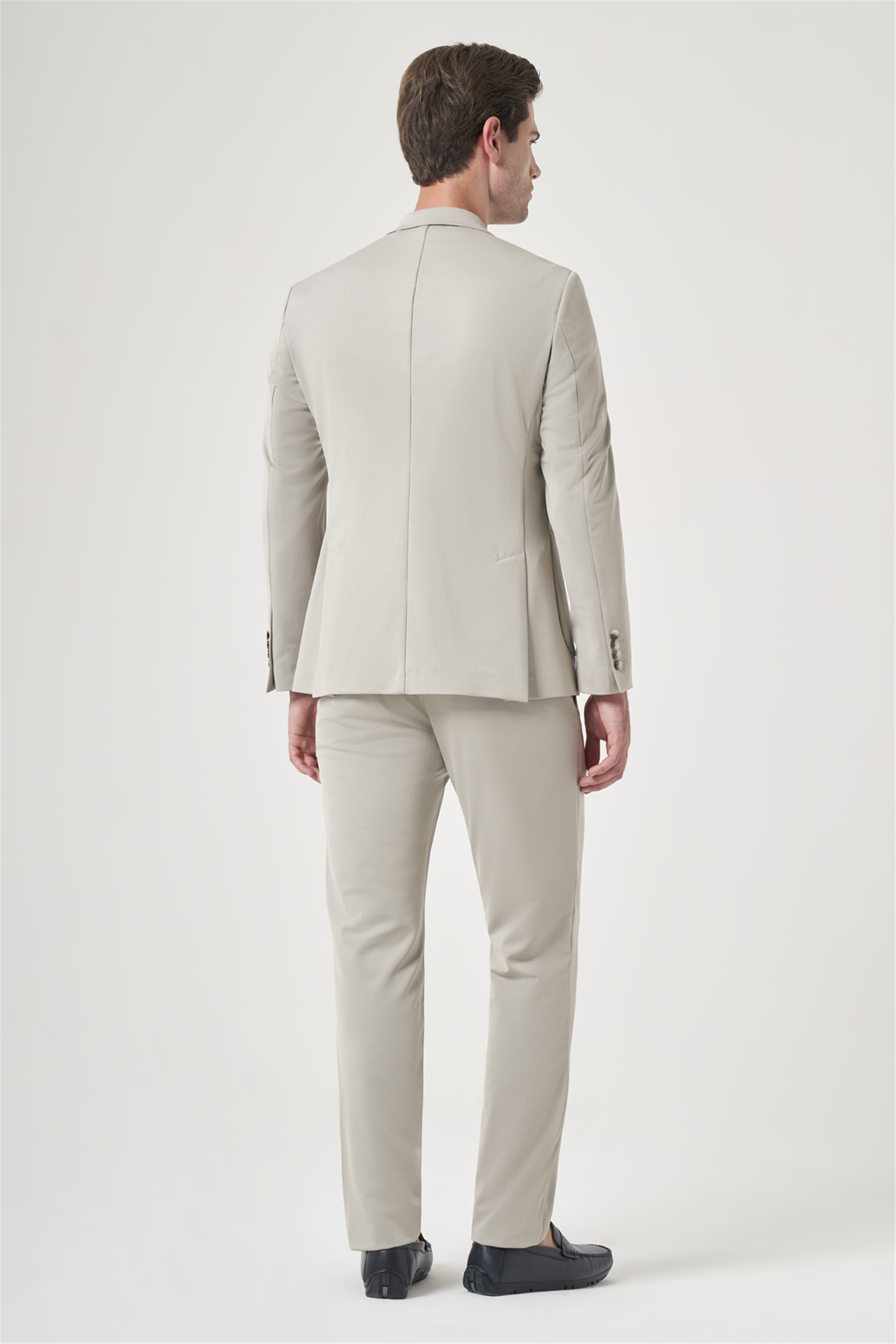 İMZA Bej Mono Yaka 6 Drop Slim Fit Esnek Beli Lastikli Takım Elbise 1001260165 görsel 5
