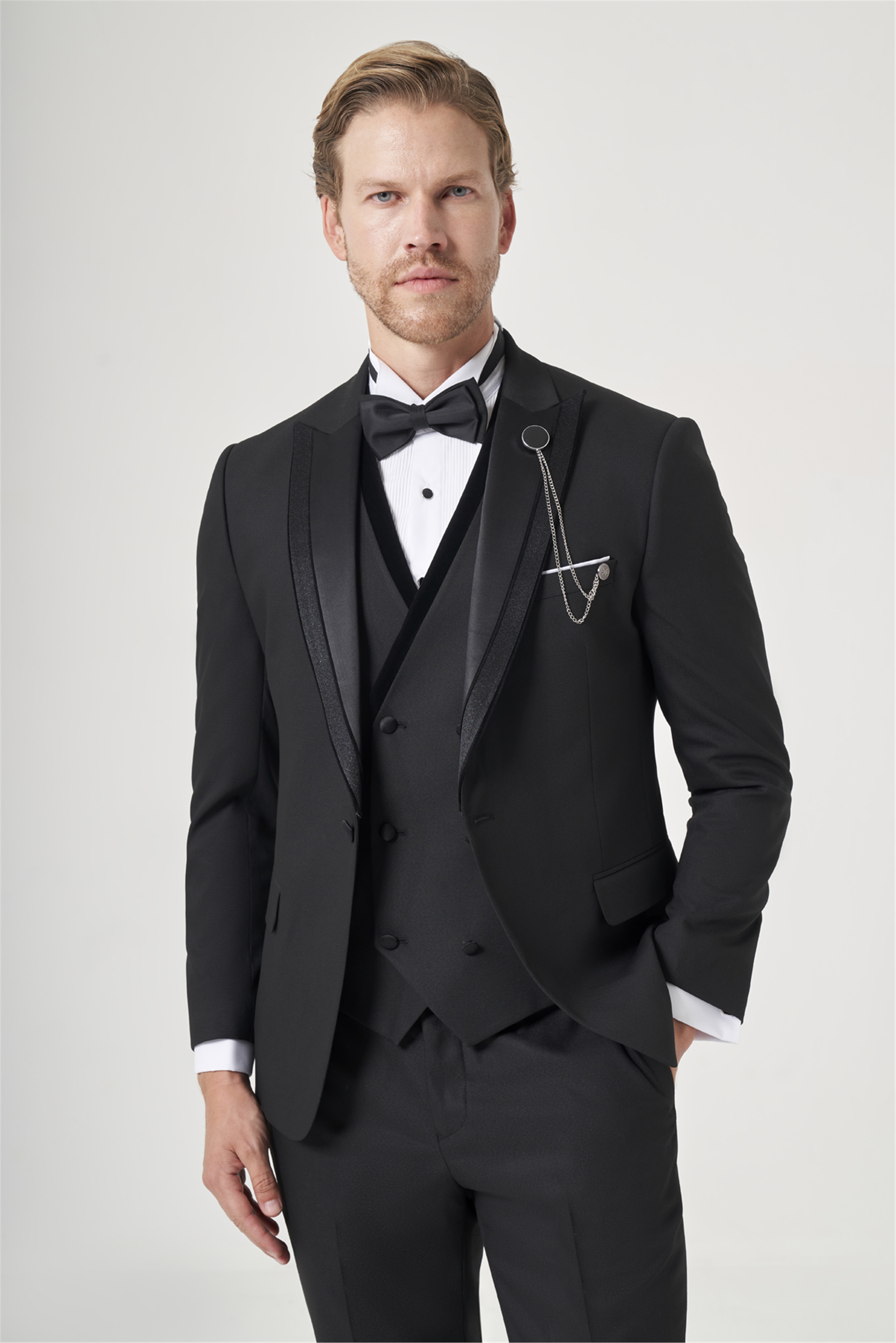 İMZA Siyah 6 Drop Slim Fit Esnek Yelekli Damatlık 1001260388 görsel 3