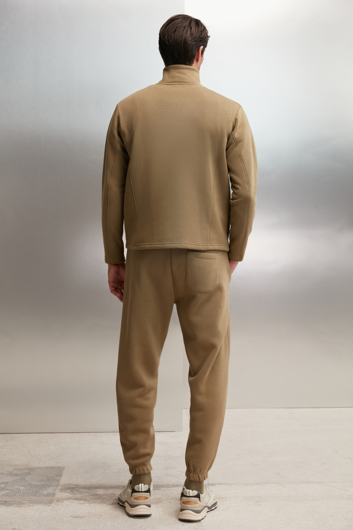 GRIMELANGE Erkek İçi Polarlı Dik Yaka Yarım Fermuarlı Baskı Detaylı Regular HAKİ Sweatshirt görsel 5