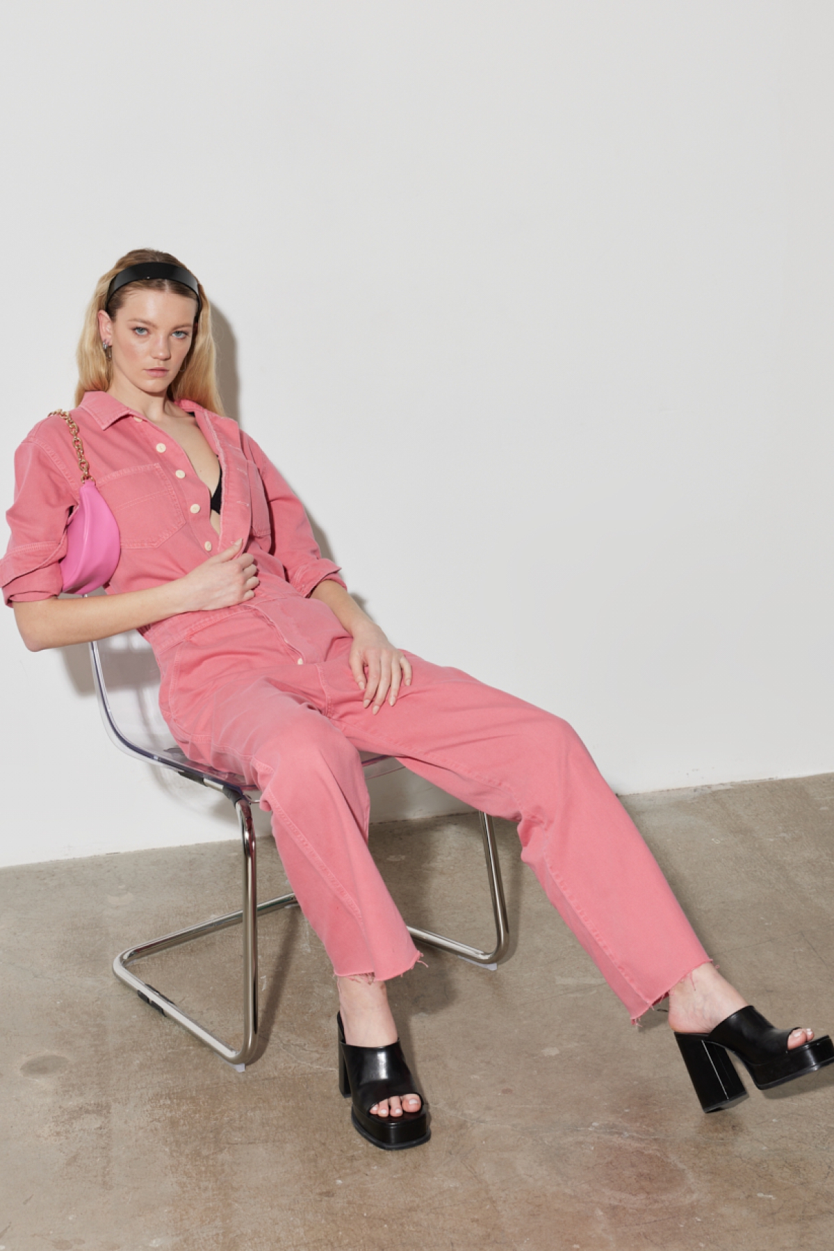 Wrangler Kick Flare Regular Fit Gömlek Yaka Geniş Paça Pembe Tulum görsel 3