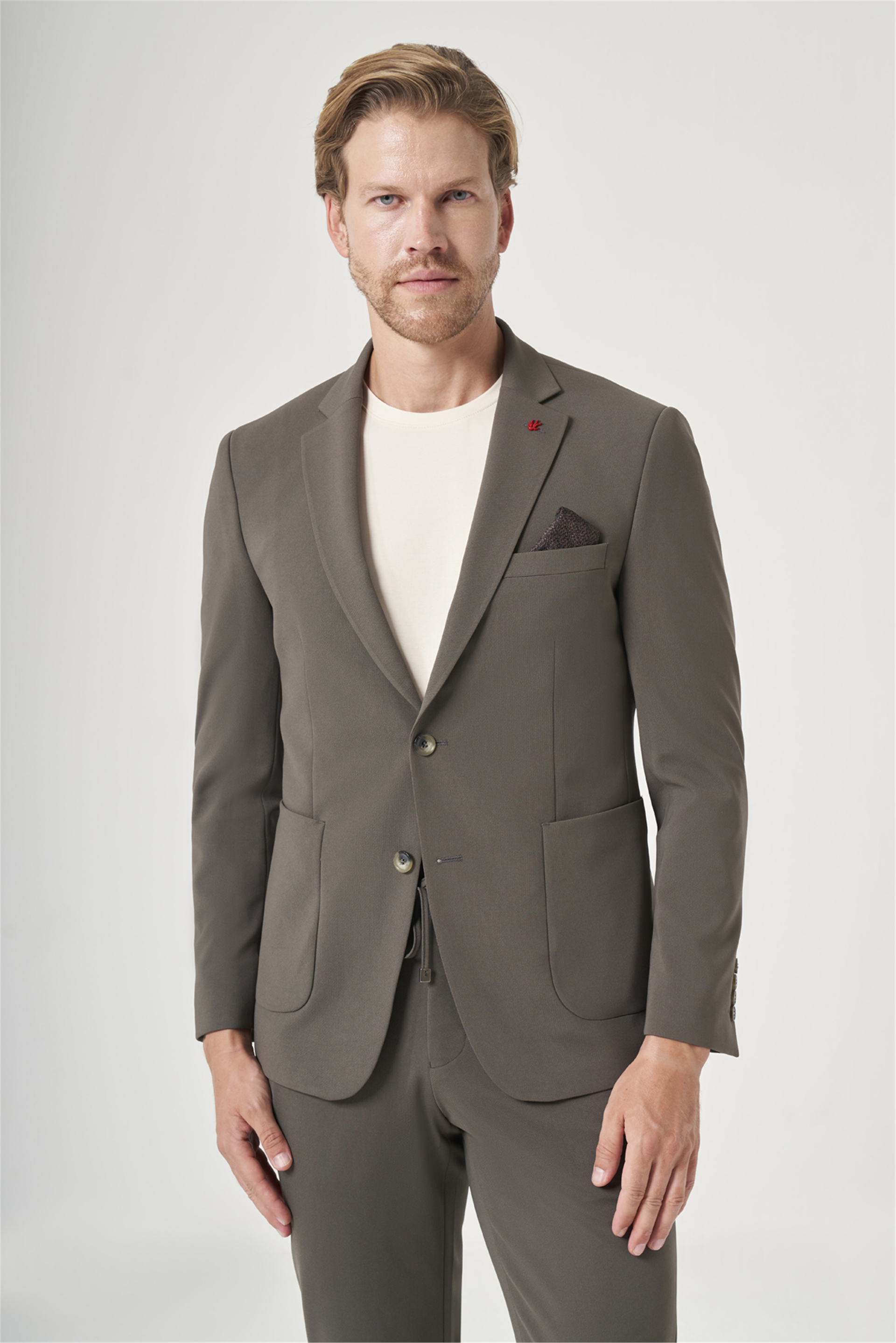 İMZA Haki Mono Yaka 6 Drop Slim Fit Beli Lastikli Takım Elbise 1001260194 görsel 2
