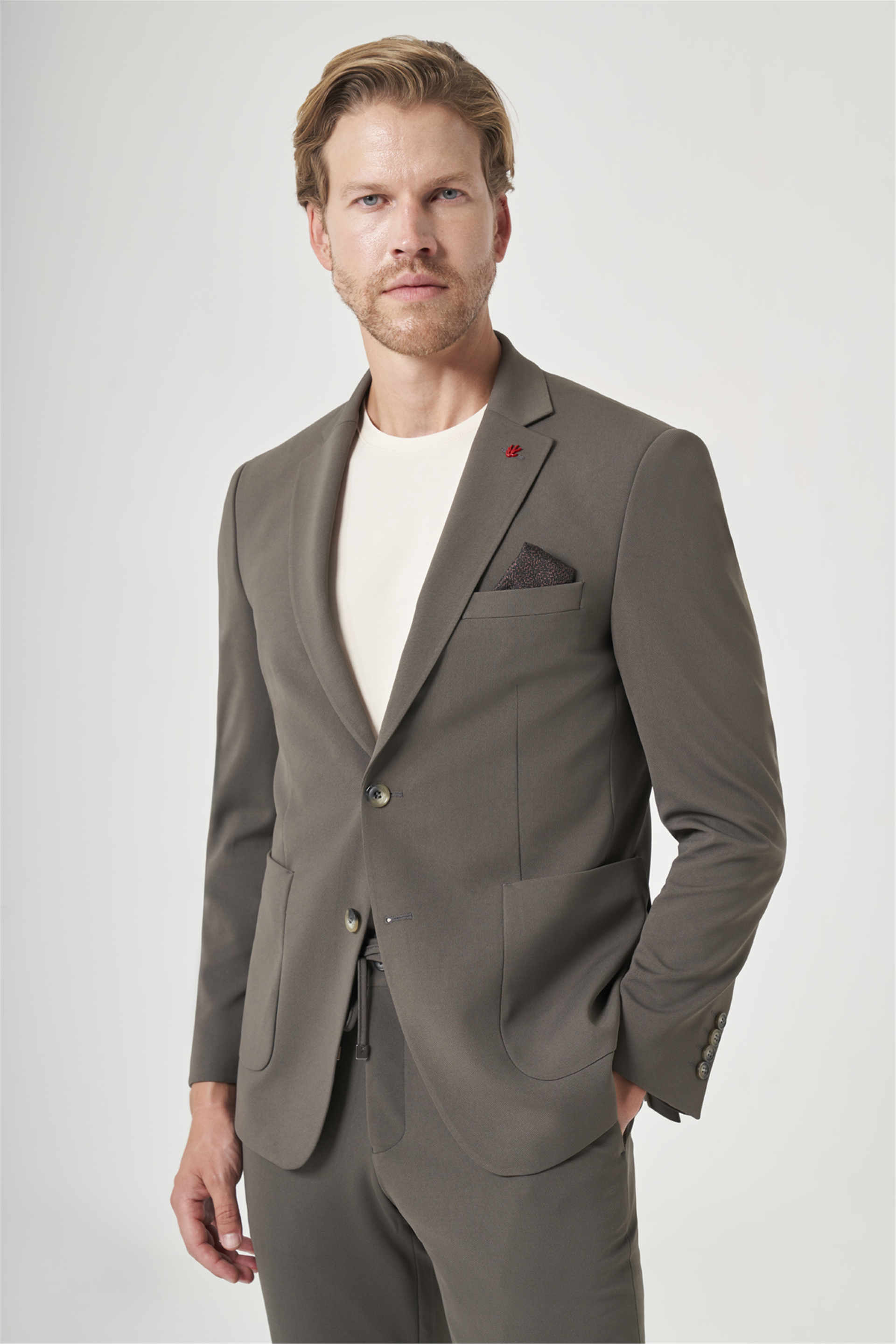 İMZA Haki Mono Yaka 6 Drop Slim Fit Beli Lastikli Takım Elbise 1001260194 görsel 3