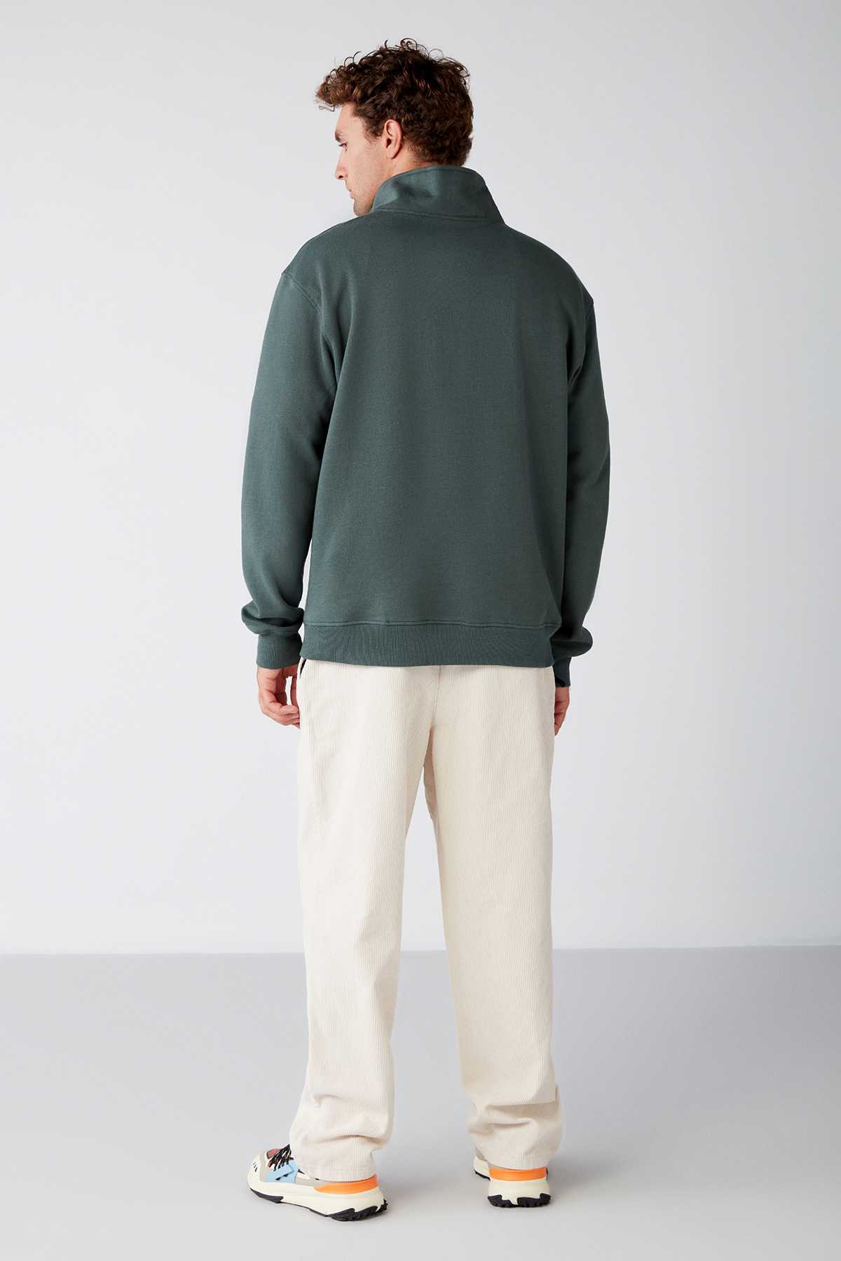 GRIMELANGE Erkek Yarım Fermuarlı Dik Yakalı Yumuşacık Kumaşlı Polarlı Regular YEŞİL Sweatshirt görsel 6