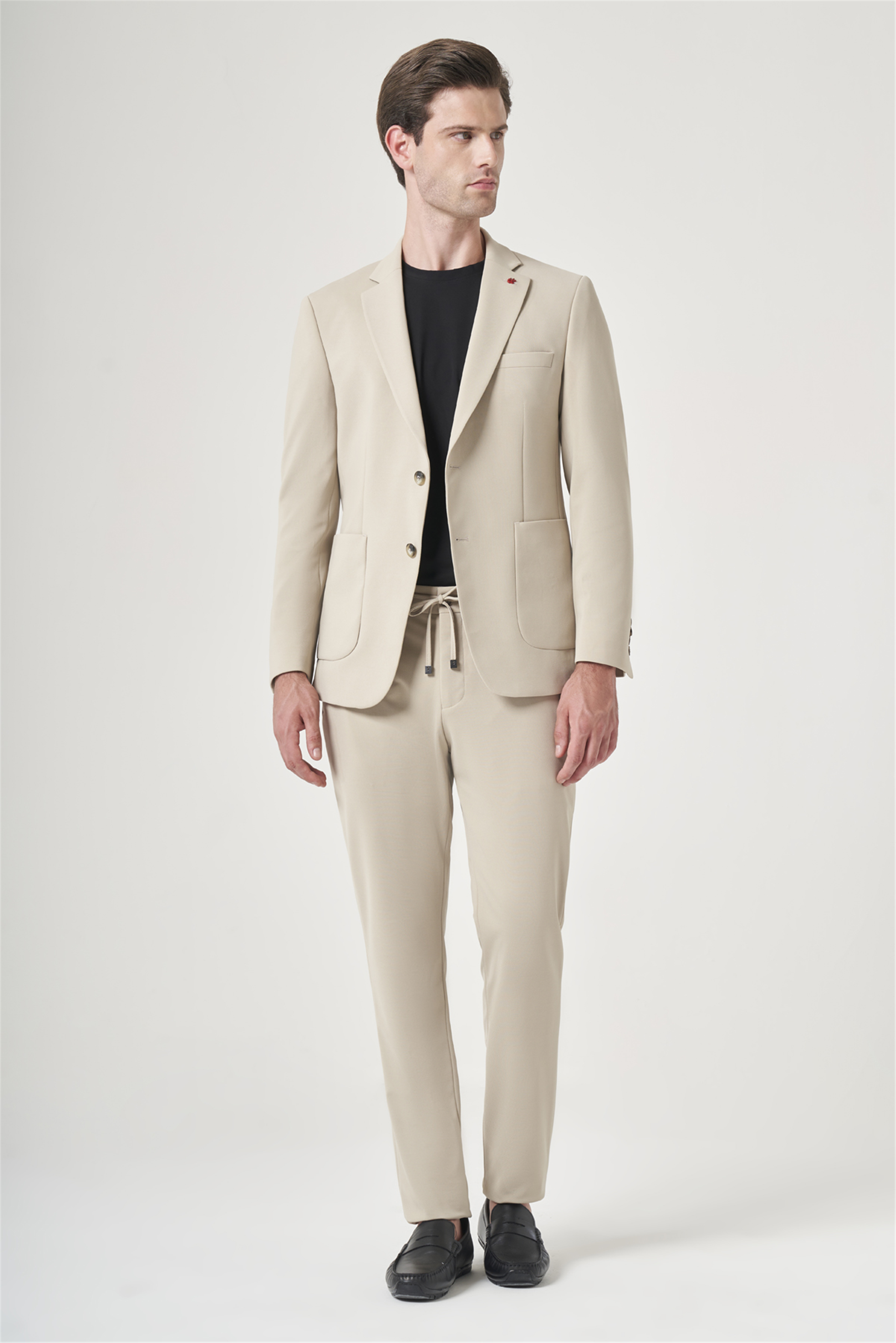 İMZA Bej Mono Yaka 6 Drop Slim Fit Beli Lastikli Takım Elbise 1001260194