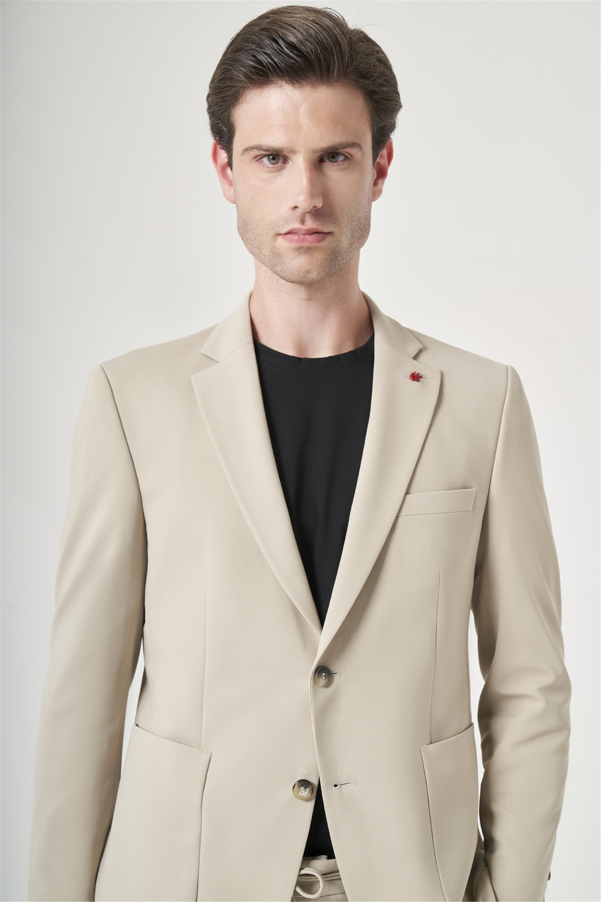 İMZA Bej Mono Yaka 6 Drop Slim Fit Beli Lastikli Takım Elbise 1001260194 görsel 4