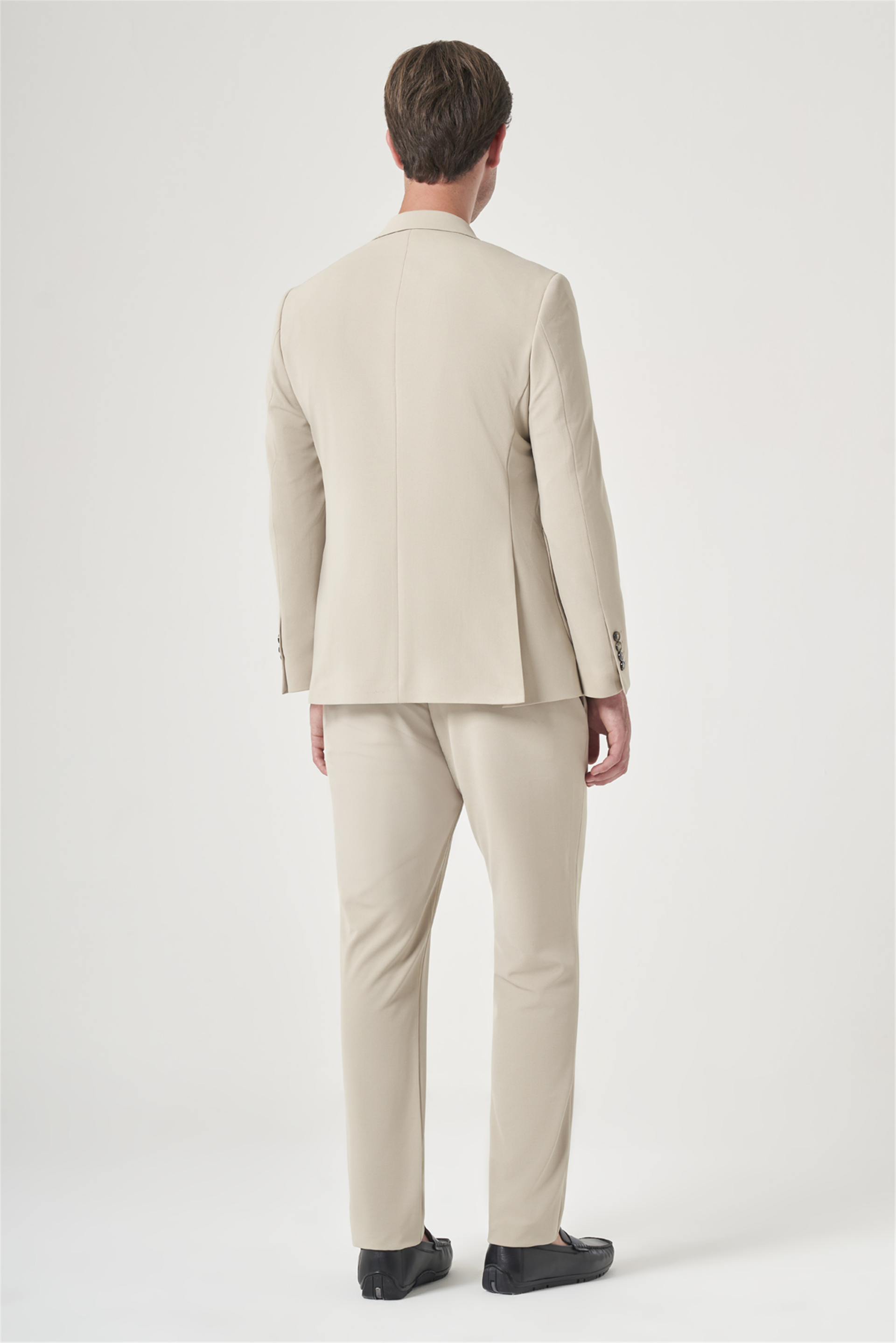 İMZA Bej Mono Yaka 6 Drop Slim Fit Beli Lastikli Takım Elbise 1001260194 görsel 5