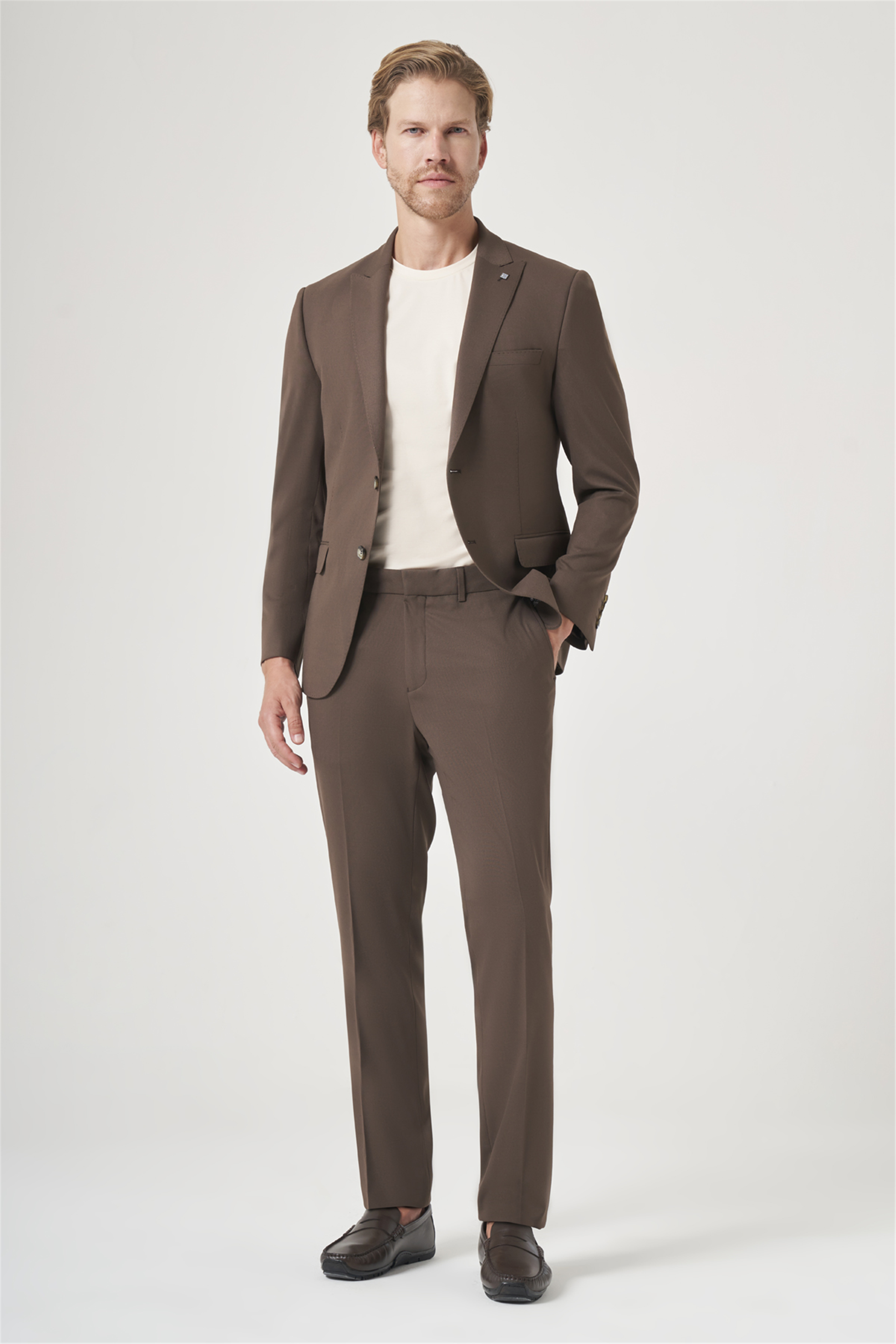 İMZA Kahverengi Kırlangıç Yaka 6 Drop Slim Fit Tam Astar Esnek Takım Elbise 1001260148