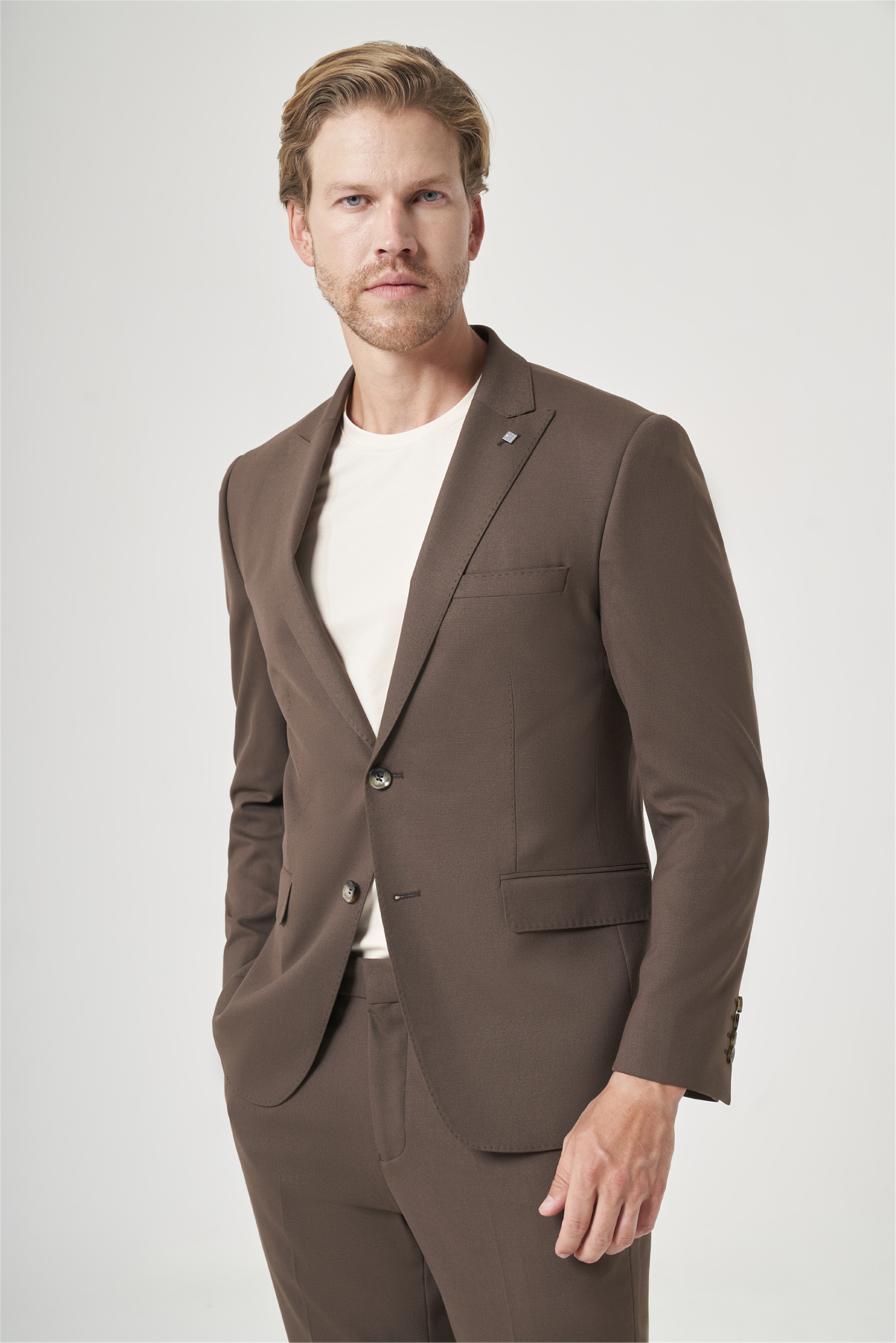 İMZA Kahverengi Kırlangıç Yaka 6 Drop Slim Fit Tam Astar Esnek Takım Elbise 1001260148 görsel 2