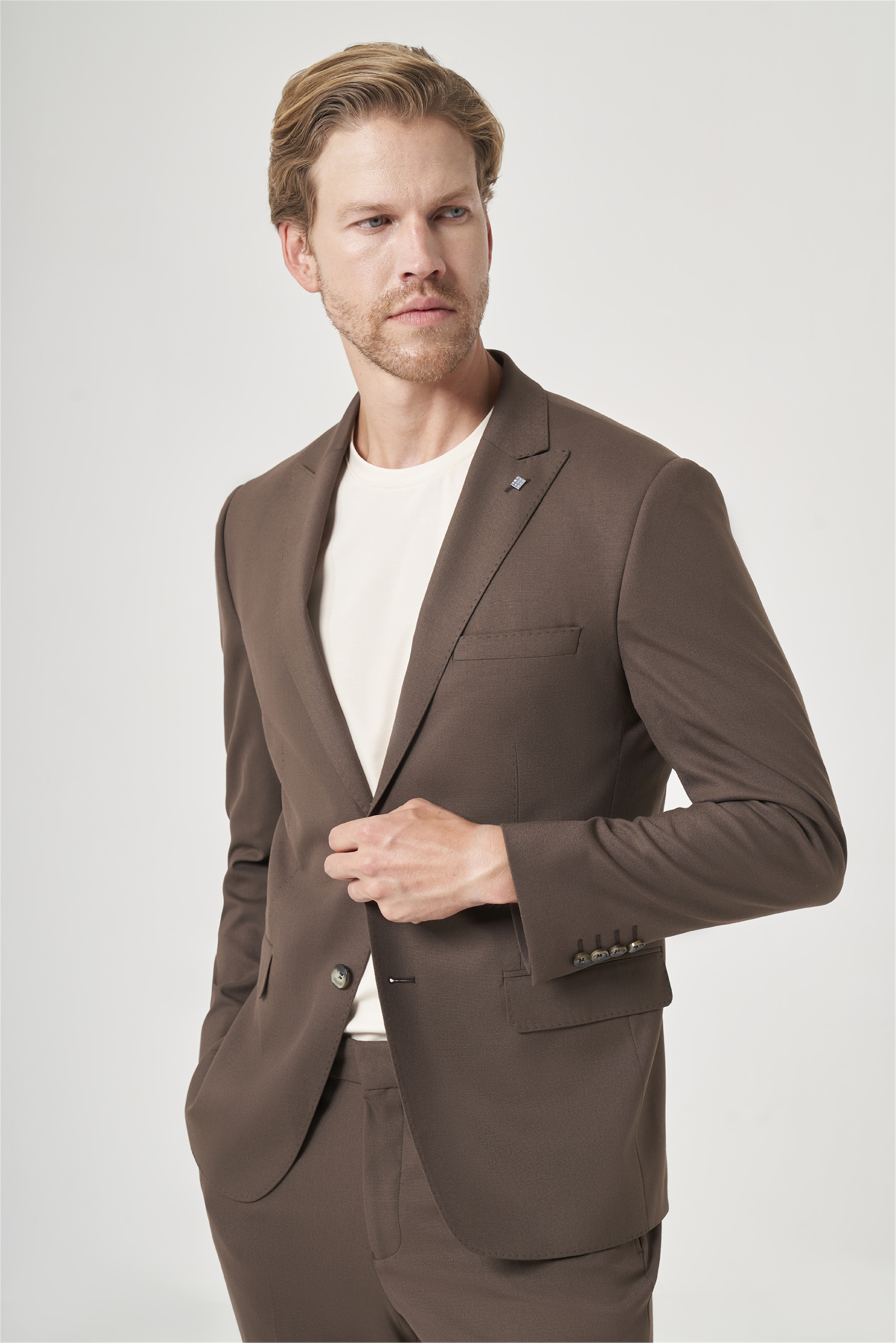 İMZA Kahverengi Kırlangıç Yaka 6 Drop Slim Fit Tam Astar Esnek Takım Elbise 1001260148 görsel 3