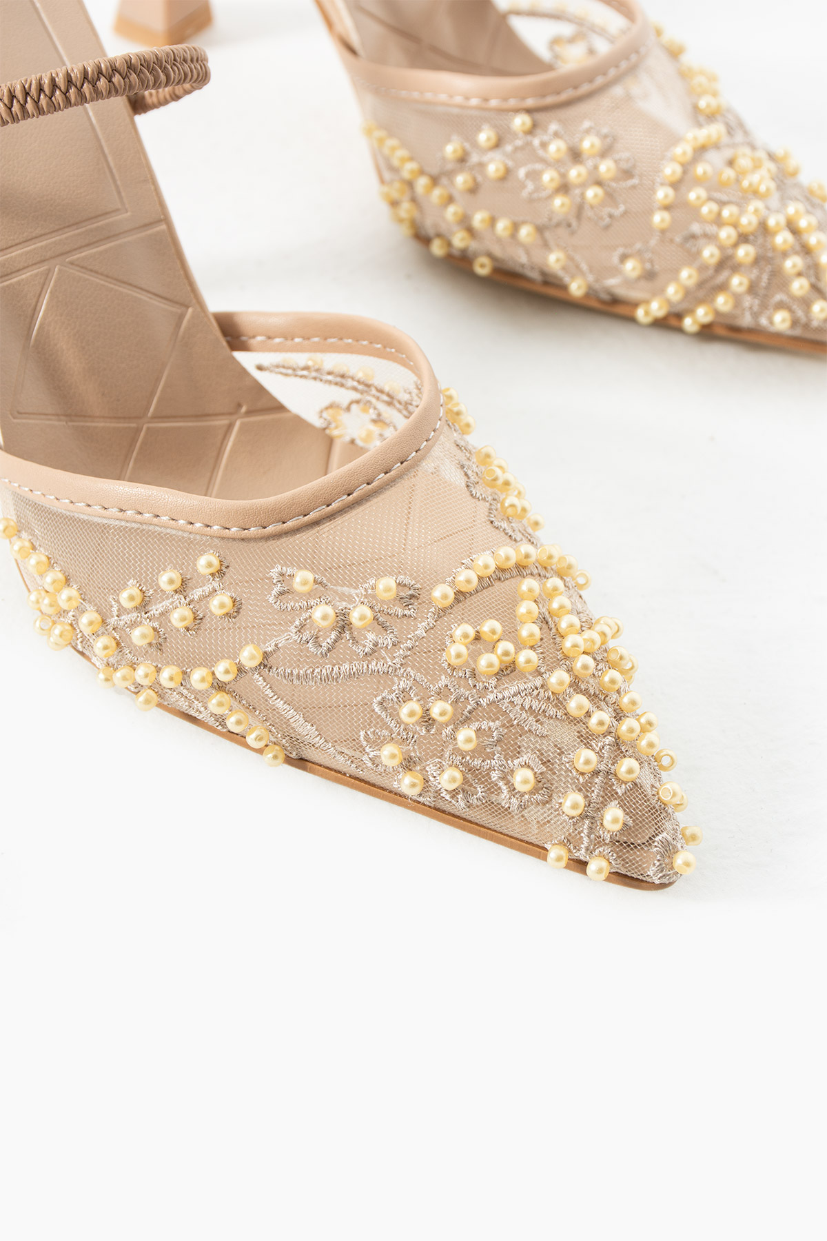 DUXAL SHOES Doris İnci İşlemeli Dantel Şeffaf Sivri Burun Topuklu Ayakkabı görsel 4