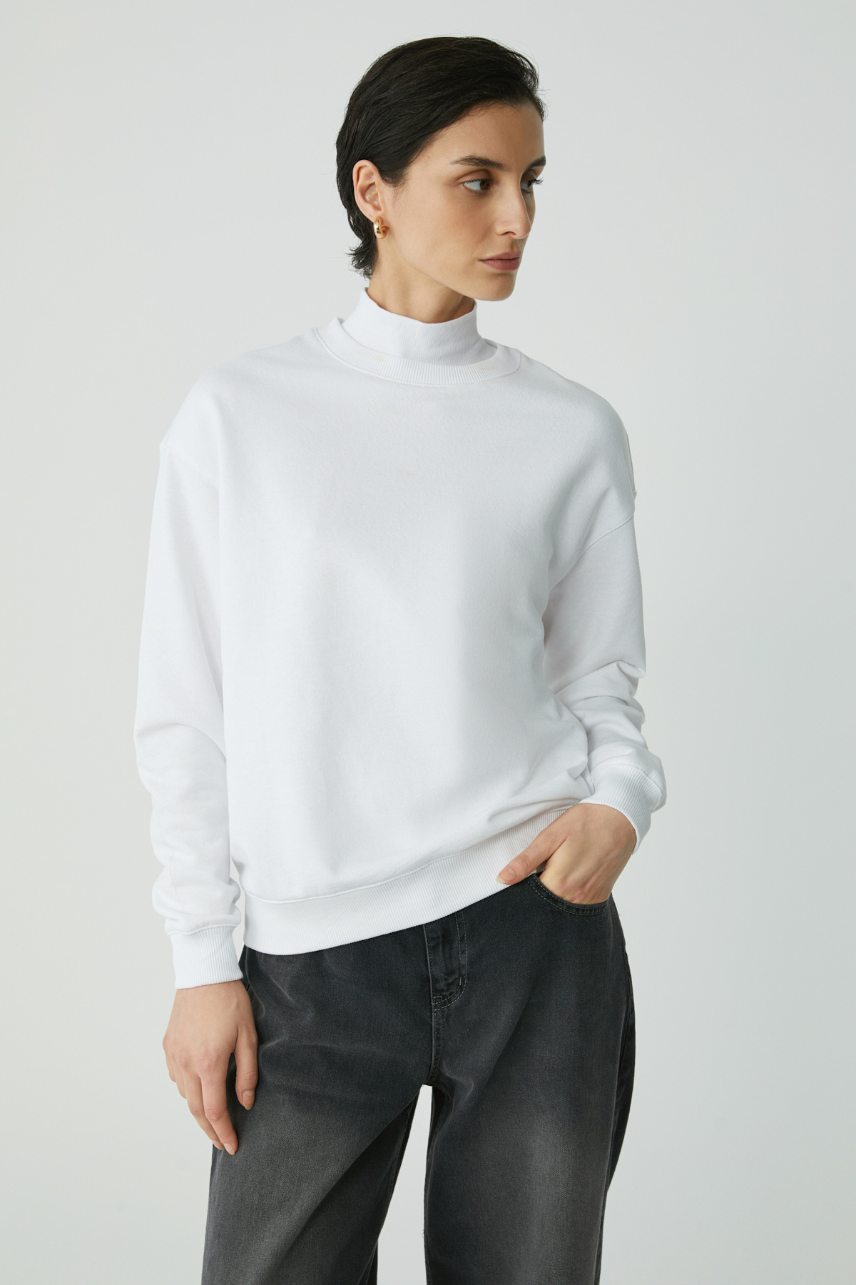 ETHIQUET ALFREDA Kadın Pamuklu Içi Polarlı Yumuşacık Yuvarlak Yaka Comfort Fit Basıc BEYAZ Sweatshirt