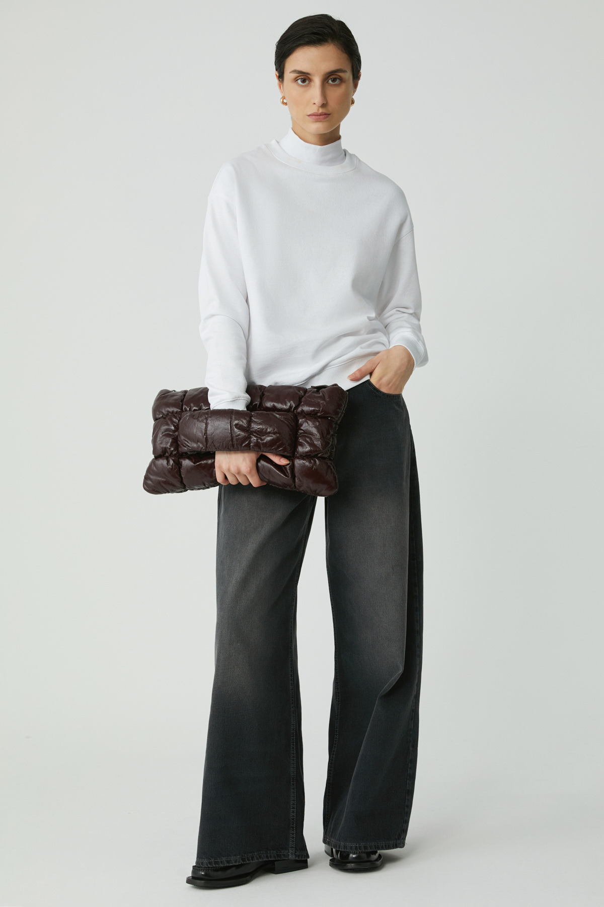 ETHIQUET ALFREDA Kadın Pamuklu Içi Polarlı Yumuşacık Yuvarlak Yaka Comfort Fit Basıc BEYAZ Sweatshirt görsel 2
