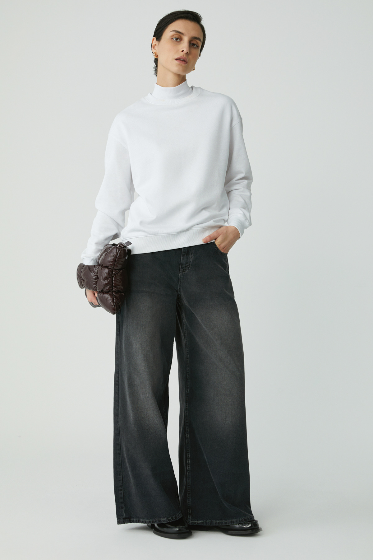 ETHIQUET ALFREDA Kadın Pamuklu Içi Polarlı Yumuşacık Yuvarlak Yaka Comfort Fit Basıc BEYAZ Sweatshirt görsel 3
