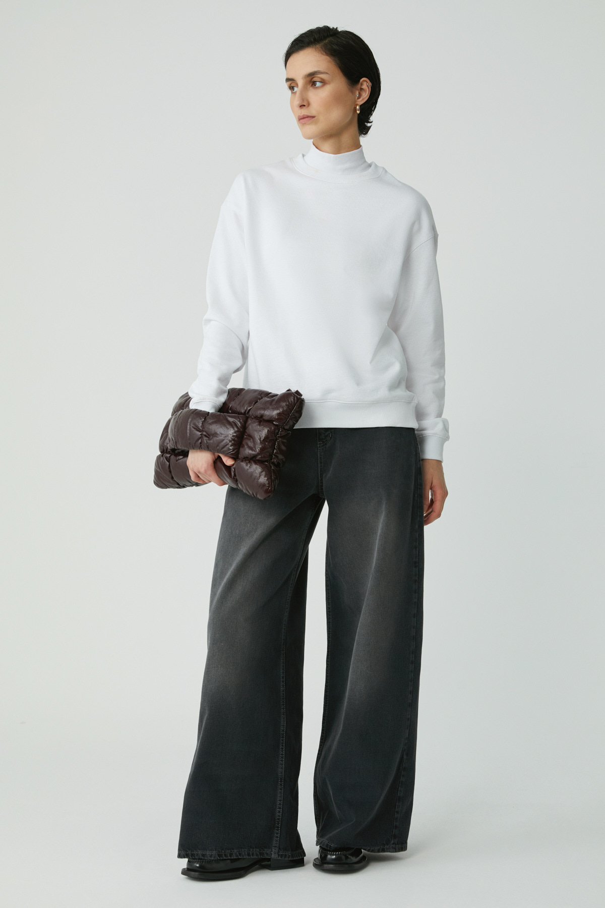 ETHIQUET ALFREDA Kadın Pamuklu Içi Polarlı Yumuşacık Yuvarlak Yaka Comfort Fit Basıc BEYAZ Sweatshirt görsel 4