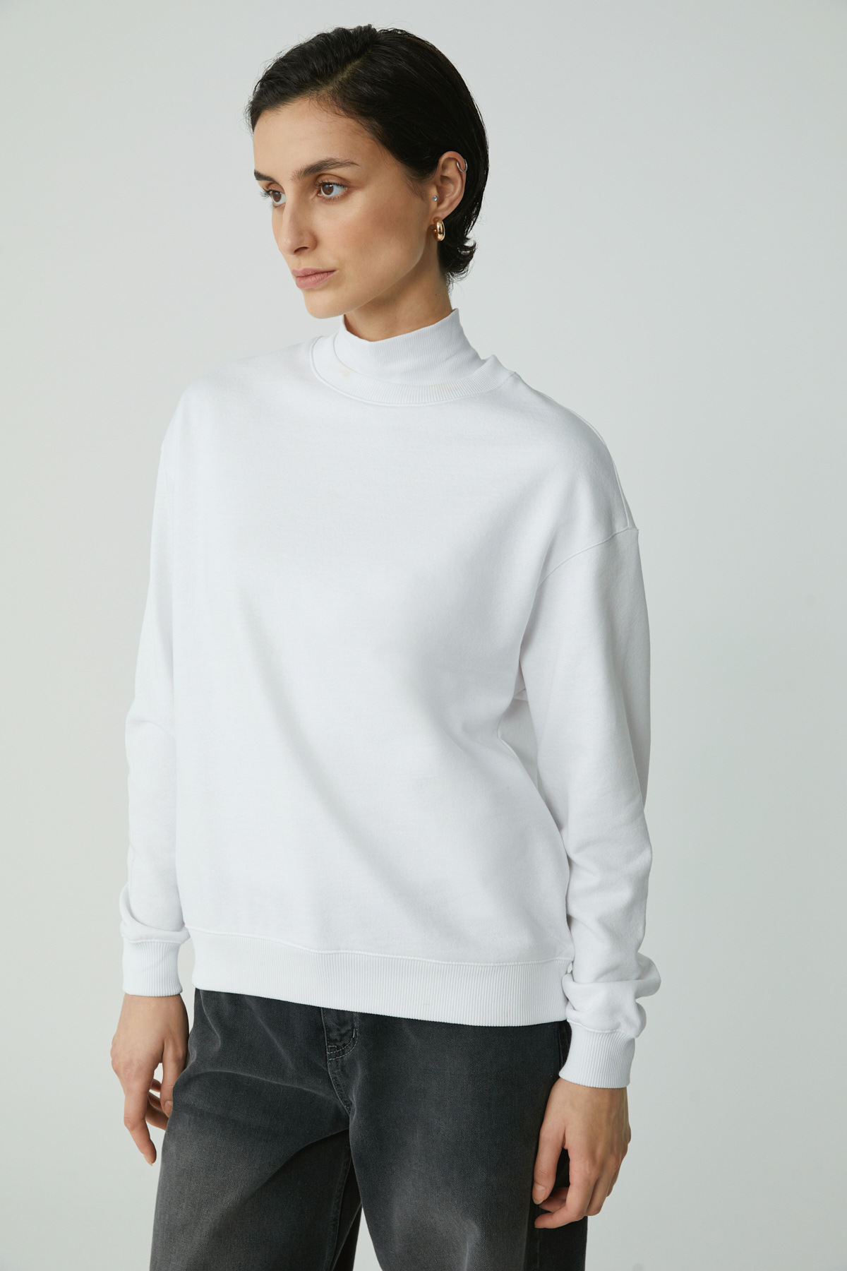 ETHIQUET ALFREDA Kadın Pamuklu Içi Polarlı Yumuşacık Yuvarlak Yaka Comfort Fit Basıc BEYAZ Sweatshirt görsel 5