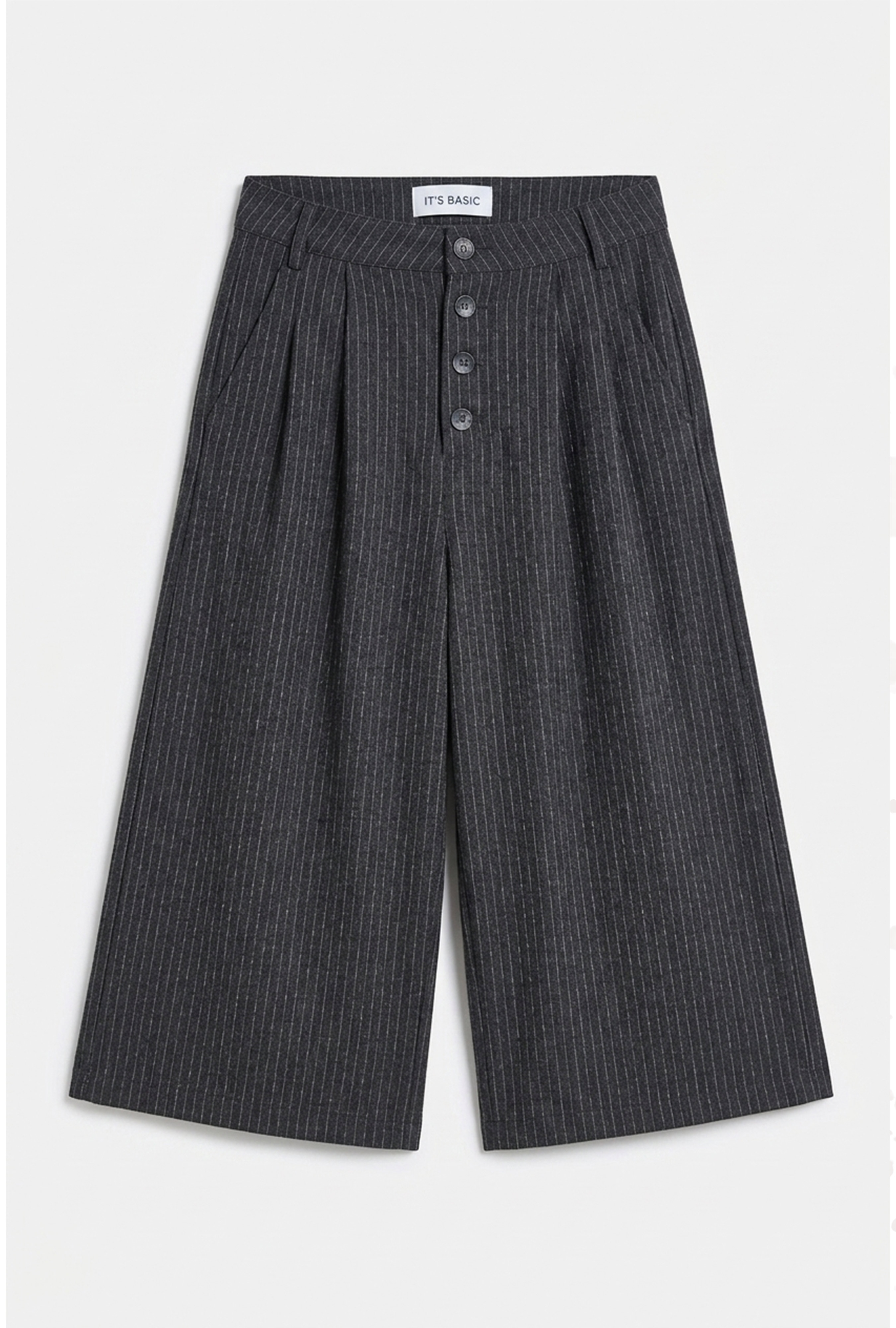 It's Basic Kadın Antrasit Çizgili w6-45 Baggy Bermuda Şort Pantolon görsel 2